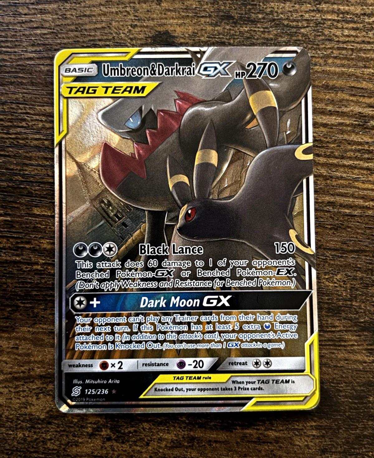 Umbreon & Darkrai GX 125/236 SM-Unified Minds Holo TAG TEAM Ultra Rare READ DESC Umbreon & Darkrai GX 125/236 SM-Unified Minds Holo TAG TEAM Ultra Rare READ DESC