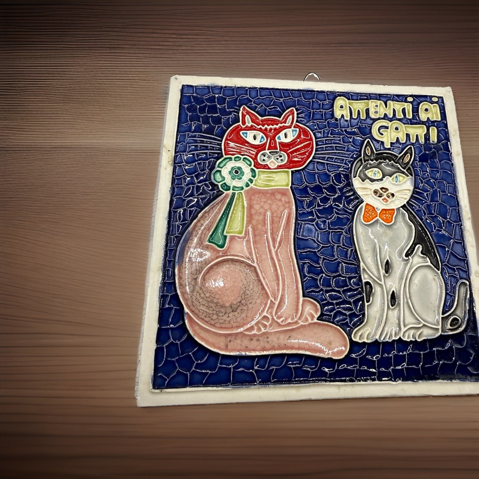 Vintage Creazioni Luciano Italy Ceramic Tile Attenti Ai Gatti Beware Of Cats MCM Vintage Creazioni Luciano Italy Ceramic Tile Attenti Ai Gatti Beware Of Cats MCM
