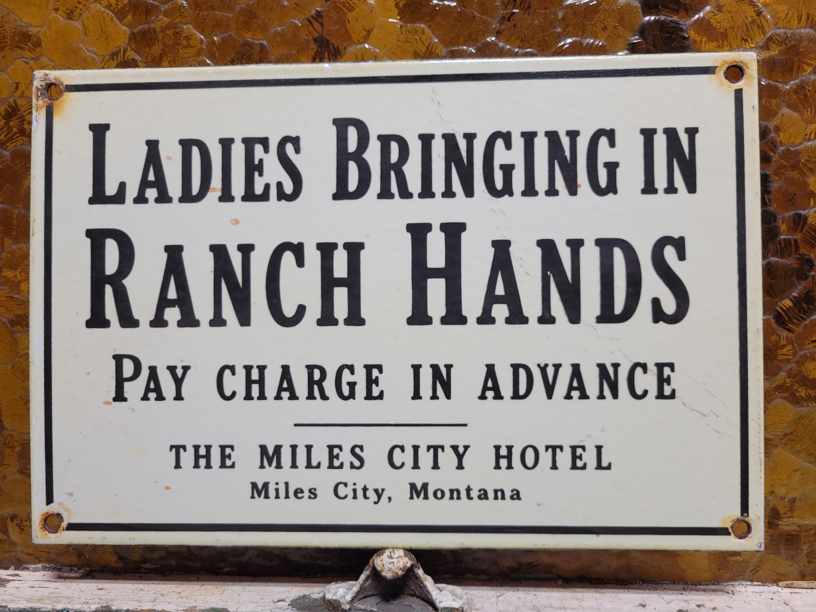 VINTAGE MONTANA PORCELAIN SIGN RARE OLD MILES CITY HOTEL BROTHEL RANCH HAND GIRL VINTAGE MONTANA PORCELAIN SIGN RARE OLD MILES CITY HOTEL BROTHEL RANCH HAND GIRL