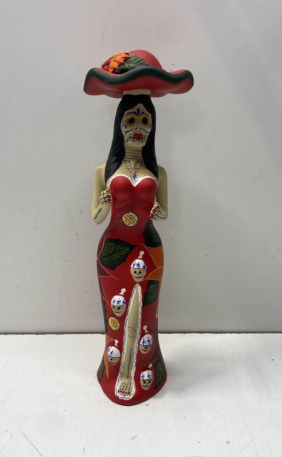 Tonala Mexico Ceramic Catrina Day of the Dead Figurine Hand Painted 18" Large