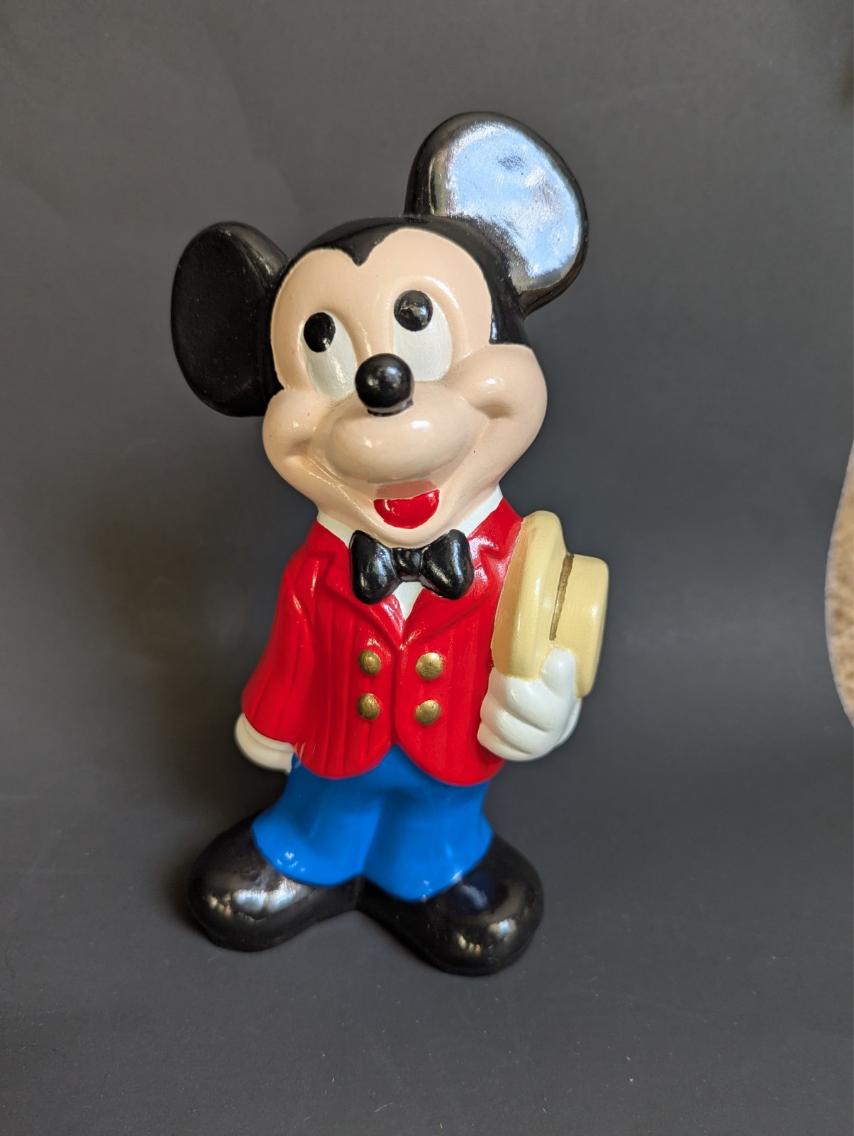 Vintage 1970s Disney Mickey Mouse Ceramic Figurine Markings w/covered coin slot Vintage 1970s Disney Mickey Mouse Ceramic Figurine Markings w/covered coin slot