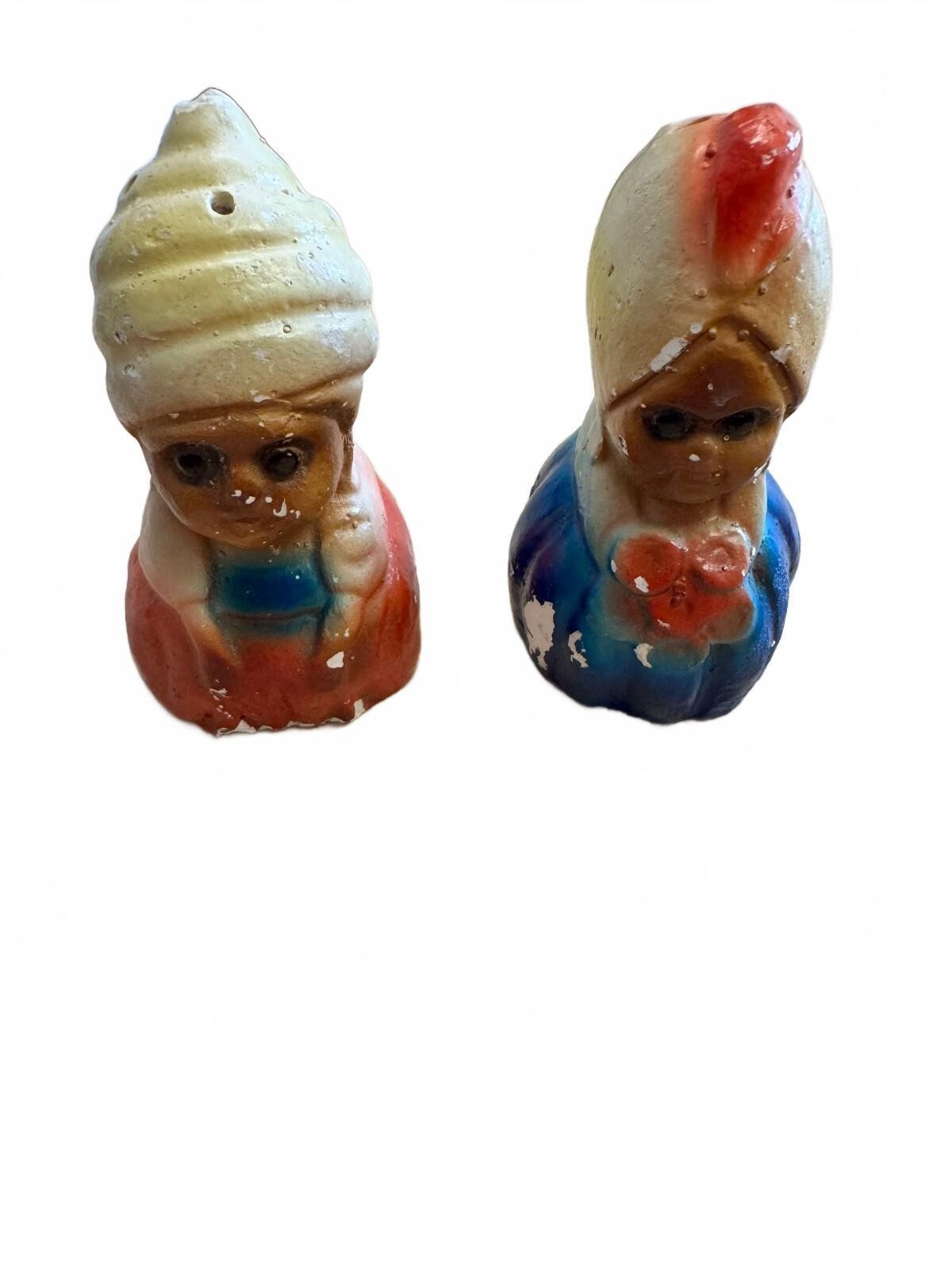 Vintage Dutch Boy Girl Chalkware Salt Pepper Shakers USA Vintage Dutch Boy Girl Chalkware Salt Pepper Shakers USA