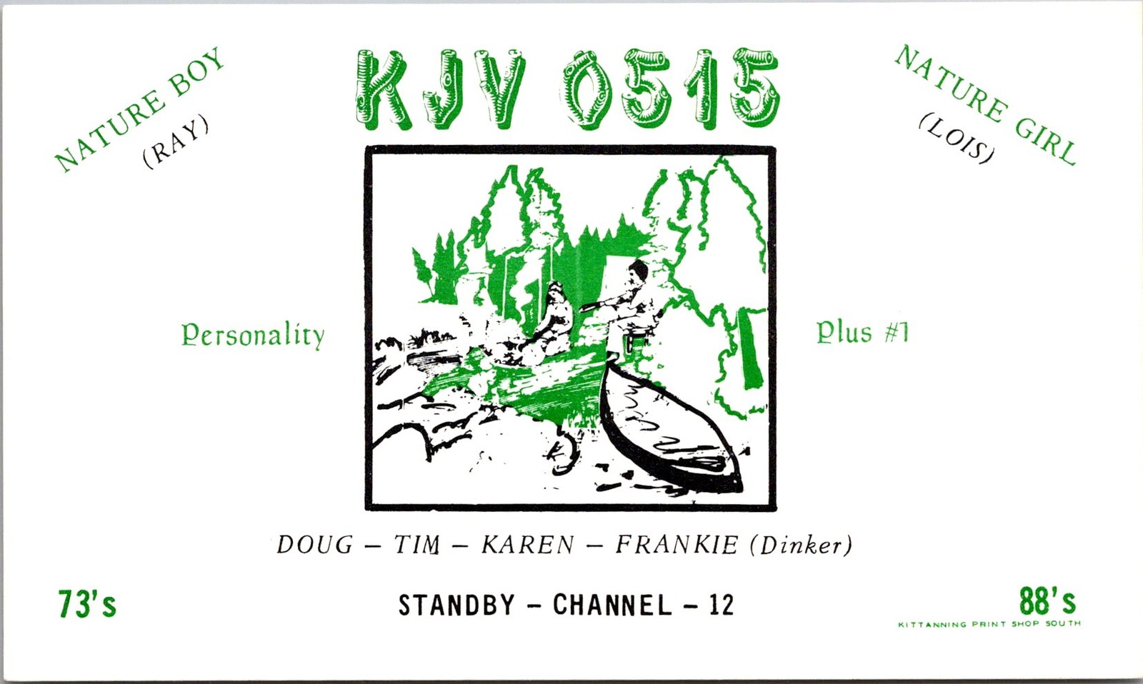Lois Nature Girl Ray Nature Boy Canoe Vintage QSL Ham Radio Card 5P21-30 Lois Nature Girl Ray Nature Boy Canoe Vintage QSL Ham Radio Card 5P21-30