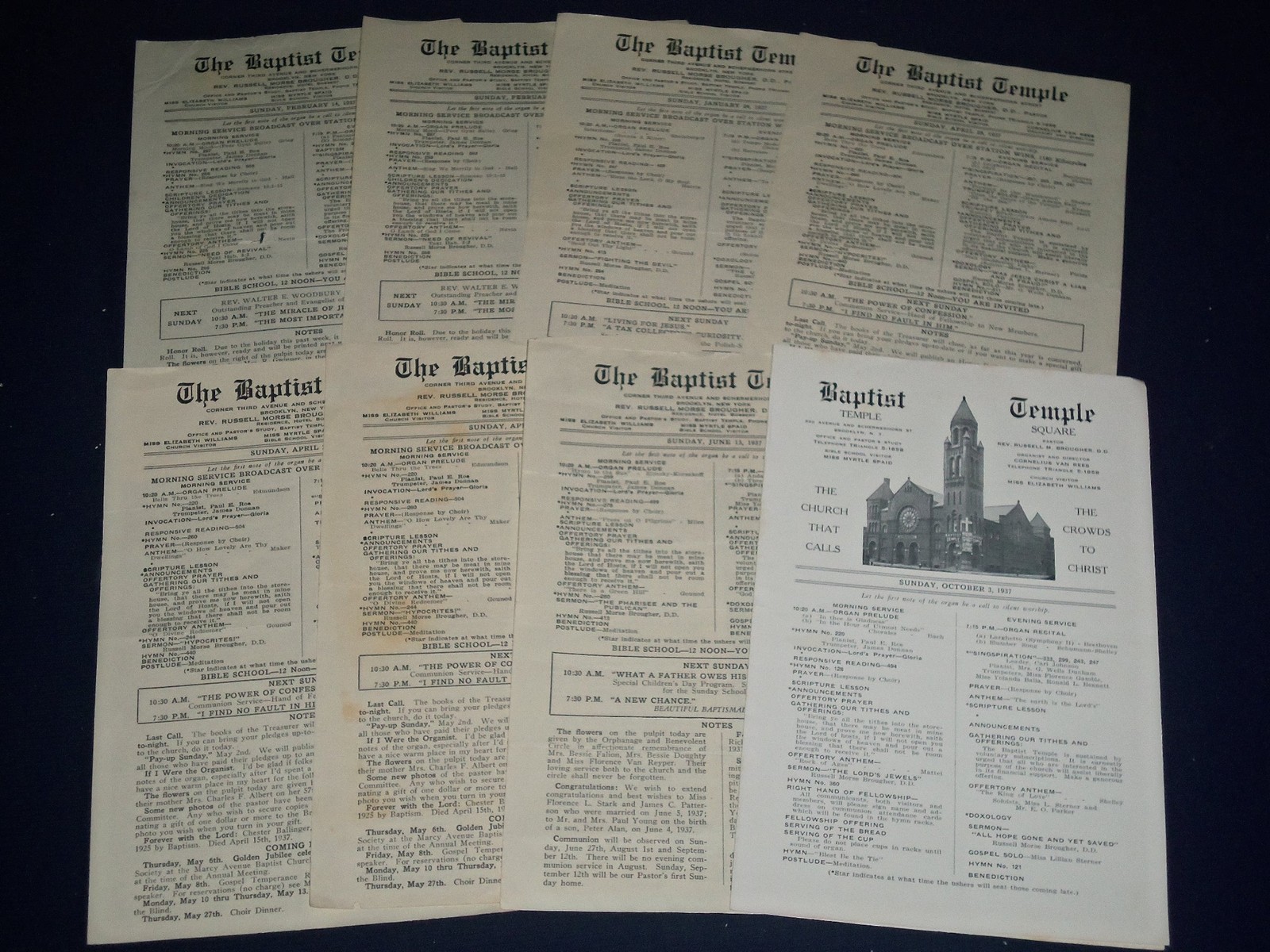 1937 THE BAPTIST TEMPLE CHURCH PROGRAM LOT OF 11 - BROOKLYN, N. Y. - O 2240 1937 THE BAPTIST TEMPLE CHURCH PROGRAM LOT OF 11 - BROOKLYN, N. Y. - O 2240