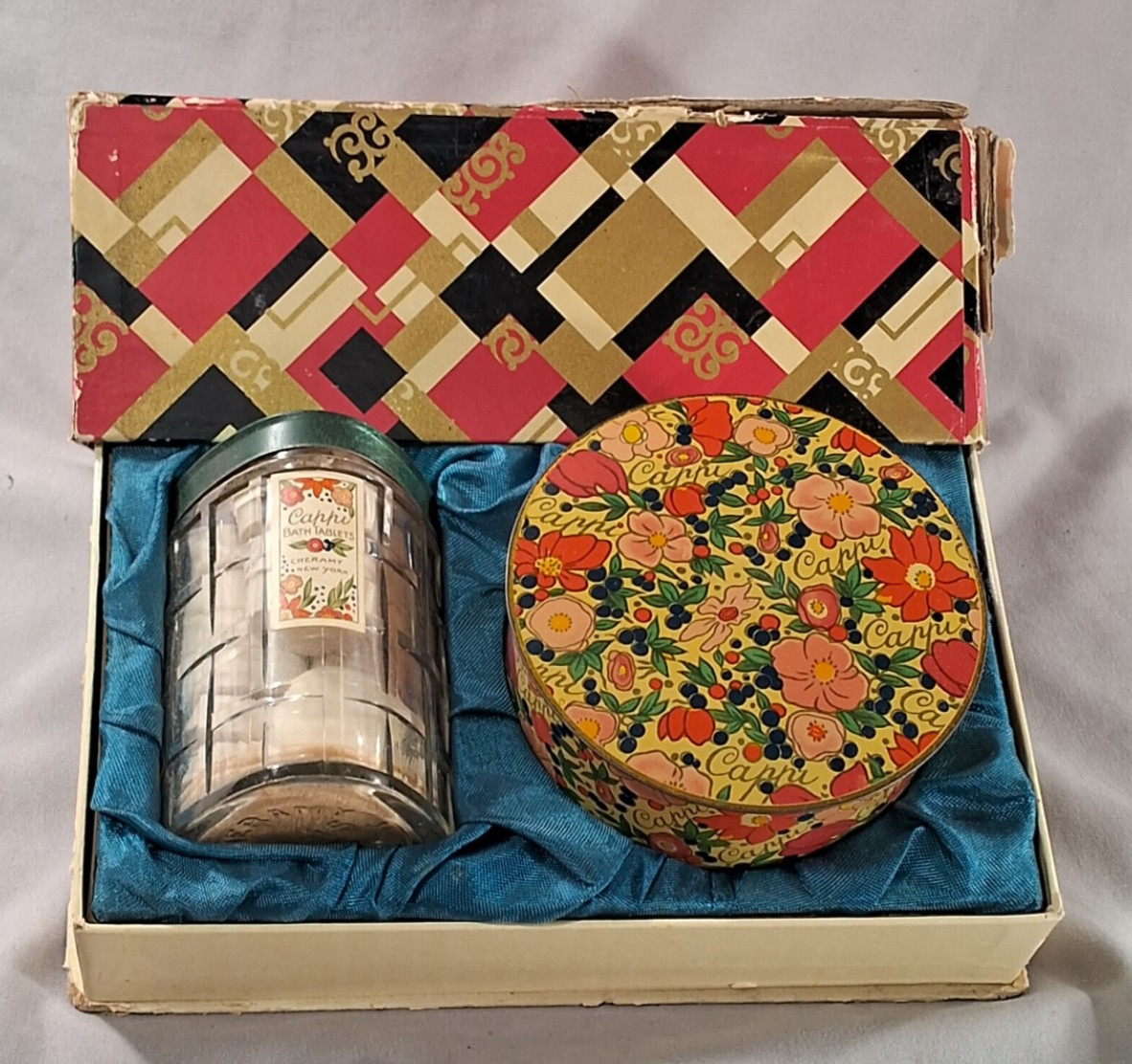 Art Deco VINTAGE POWDER & Bath Tablets TIN & Glass CAPPI CHERAMY NOS Gift Box Art Deco VINTAGE POWDER & Bath Tablets TIN & Glass CAPPI CHERAMY NOS Gift Box