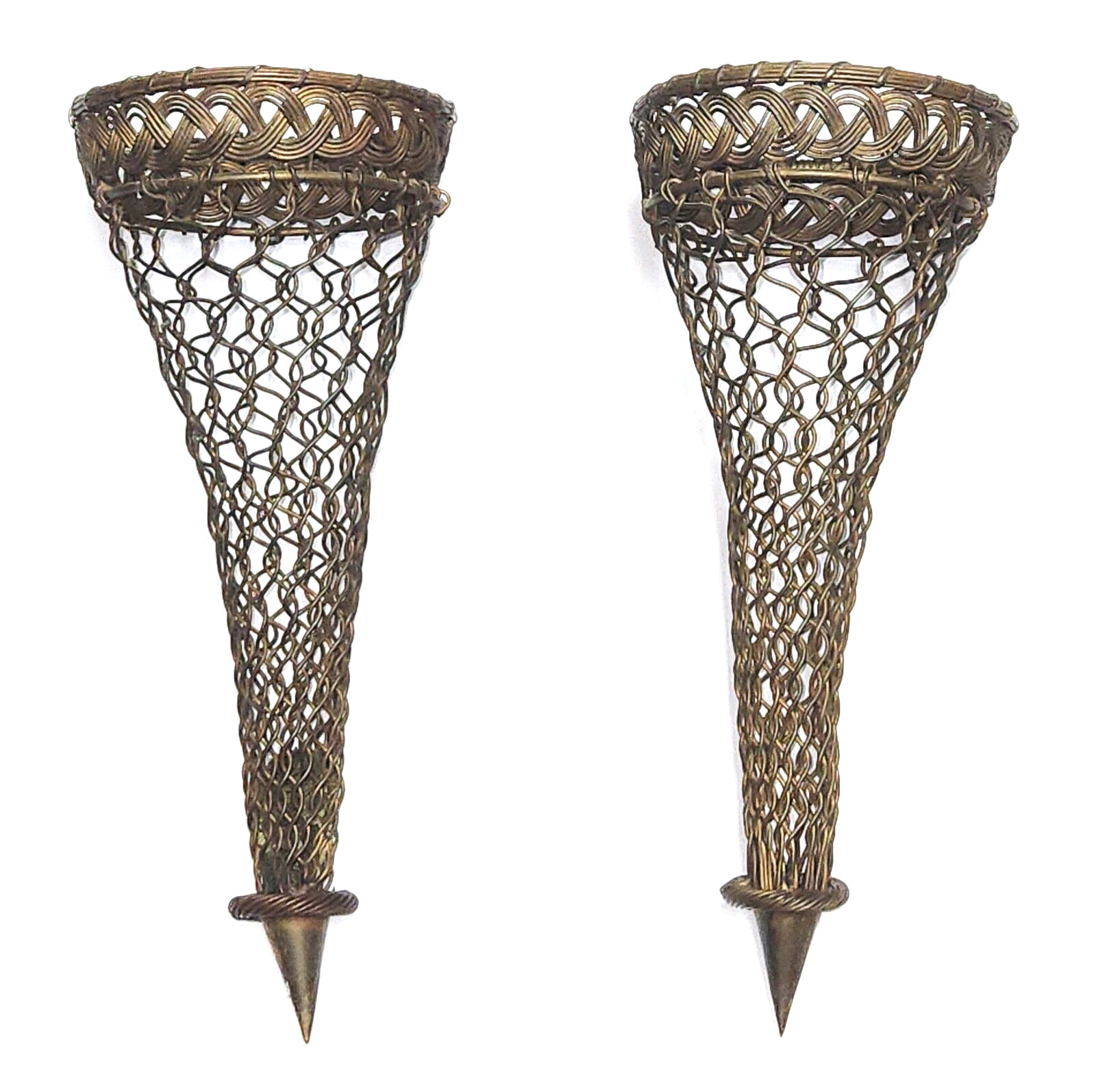 Pair of Antique French Woven Chainmail Brass Wall Pockets Ooh La La 12 1/4" each Pair of Antique French Woven Chainmail Brass Wall Pockets Ooh La La 12 1/4" each