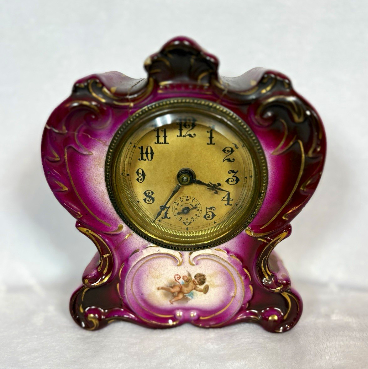 Antique Ansonia Wauneta Porcelain Mantel Clock Broken Salvage Repair Parts Only