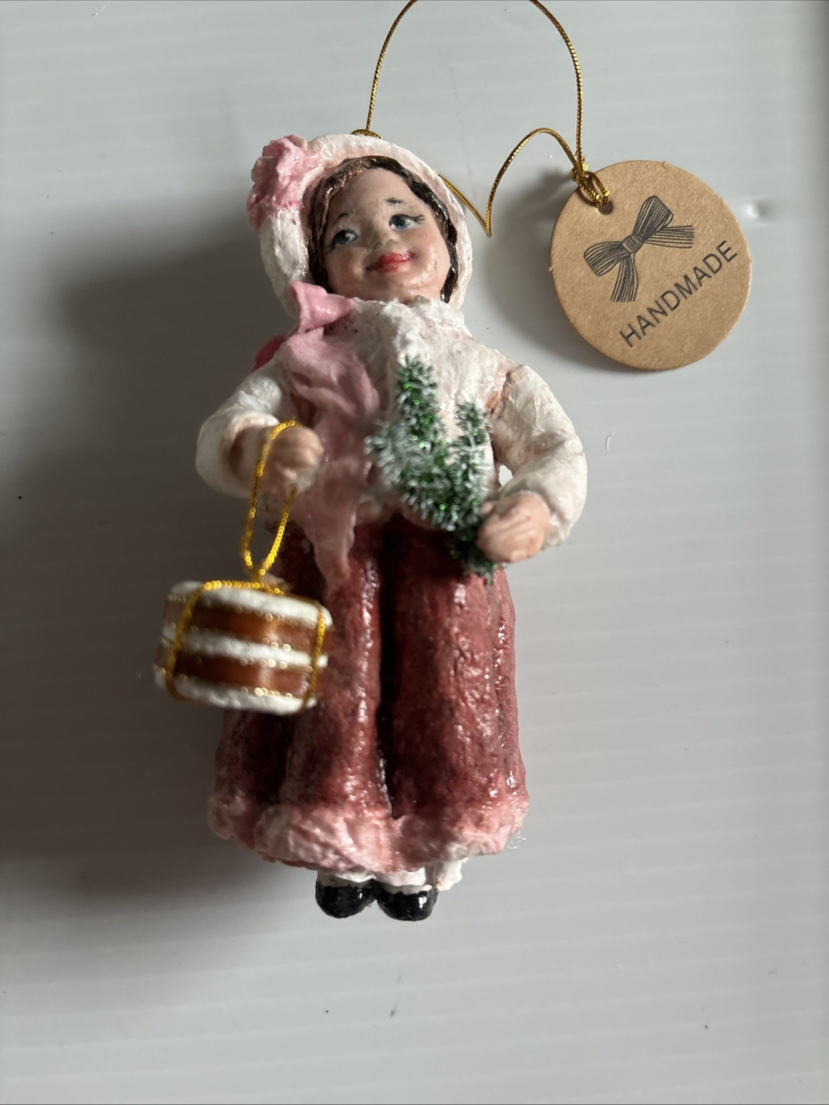 Handmade Spun Cotton Christmas Ornament Victorian Style Girl Retro NEW 5” Handmade Spun Cotton Christmas Ornament Victorian Style Girl Retro NEW 5”
