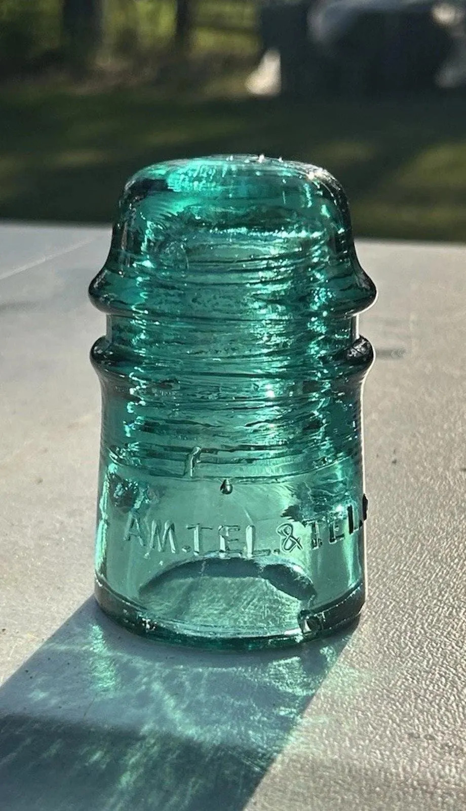 Antique AM Tel & Tel Co Ice Green Glass Insulator Elmer NJ Embossing Telephone Antique AM Tel & Tel Co Ice Green Glass Insulator Elmer NJ Embossing Telephone