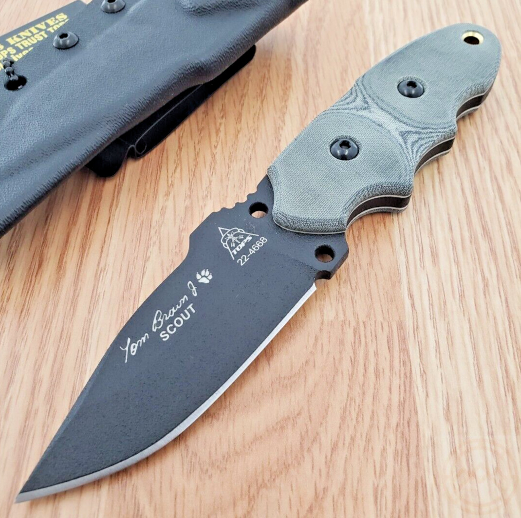 TOPS Tom Brown Scout Fixed Knife 3" 1095 High Carbon Steel Blade Micarta Handle TOPS Tom Brown Scout Fixed Knife 3" 1095 High Carbon Steel Blade Micarta Handle