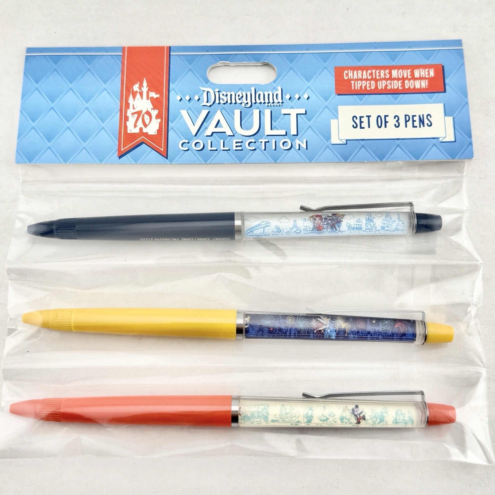 2025 Disneyland 70th Anniversary Vault Commemorative 3 Pens Moving Characters E