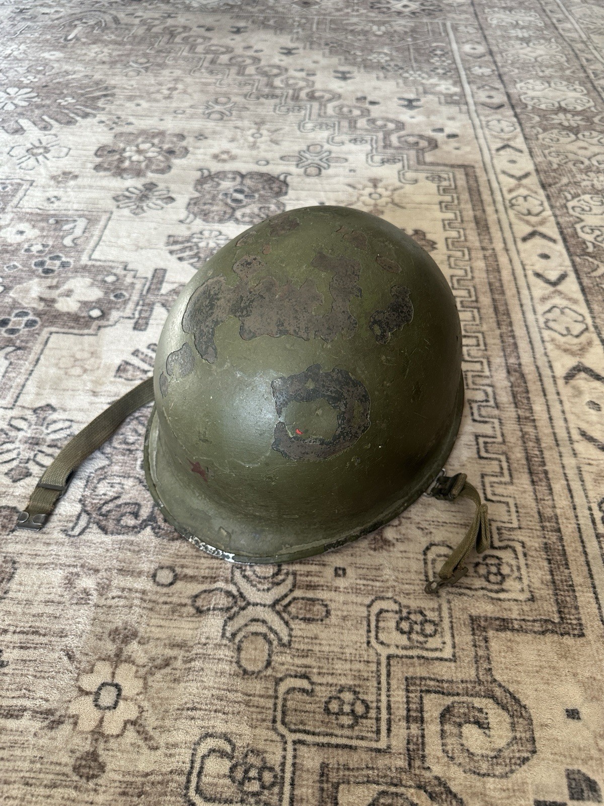 WWII WW2 US Military Army M1 Front Seam Helmet w/ Strap and World War II Liner WWII WW2 US Military Army M1 Front Seam Helmet w/ Strap and World War II Liner