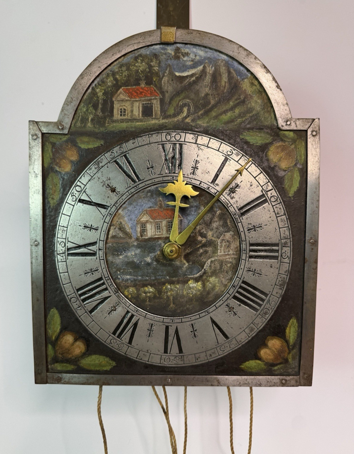 18th C Central European 3 Train 2 Bell Wall Clock Engraved Dial c.1770-1810 18th C Central European 3 Train 2 Bell Wall Clock Engraved Dial c.1770-1810