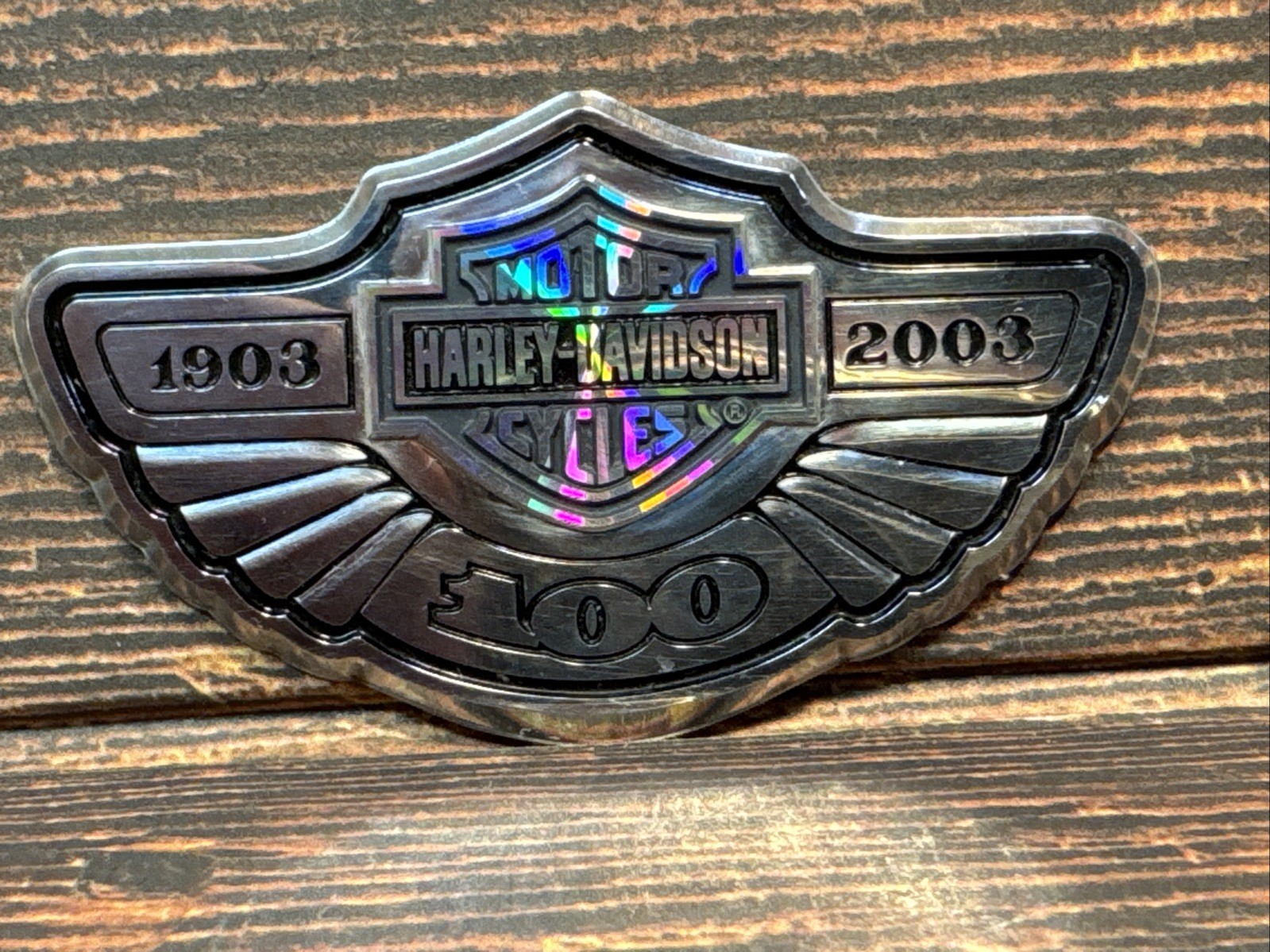 Harley Davidson 100th Anniversary Small Fender Medallion 2003 3” Wide EXCELLENT