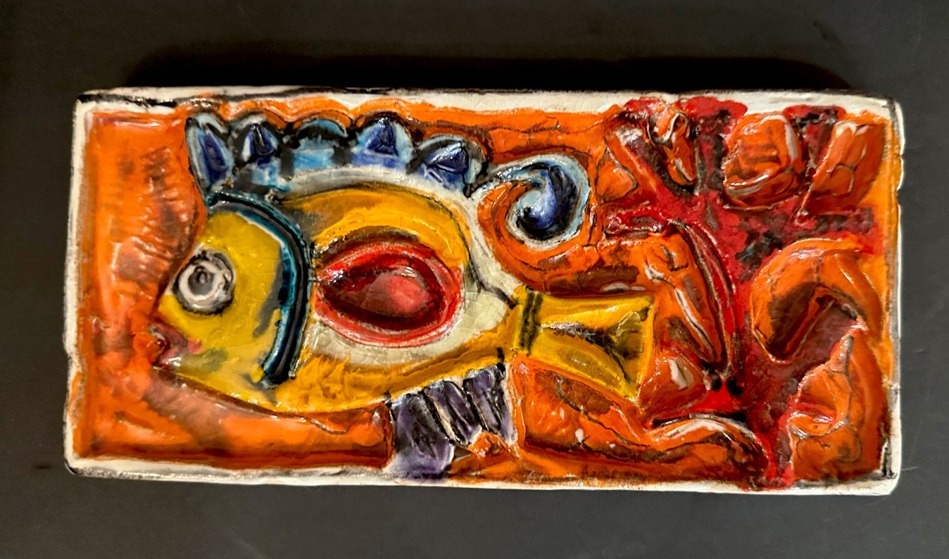 Vintage Giovanni DeSimone Art Pottery MCM Italy Retro Fish Plaque Orange Fine Vintage Giovanni DeSimone Art Pottery MCM Italy Retro Fish Plaque Orange Fine