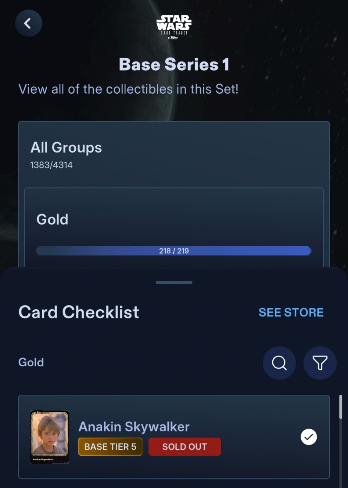 Topps Star Wars Card Trader 2015 Tier 5 GOLD Full Set padme luke vader tano RARE Topps Star Wars Card Trader 2015 Tier 5 GOLD Full Set padme luke vader tano RARE