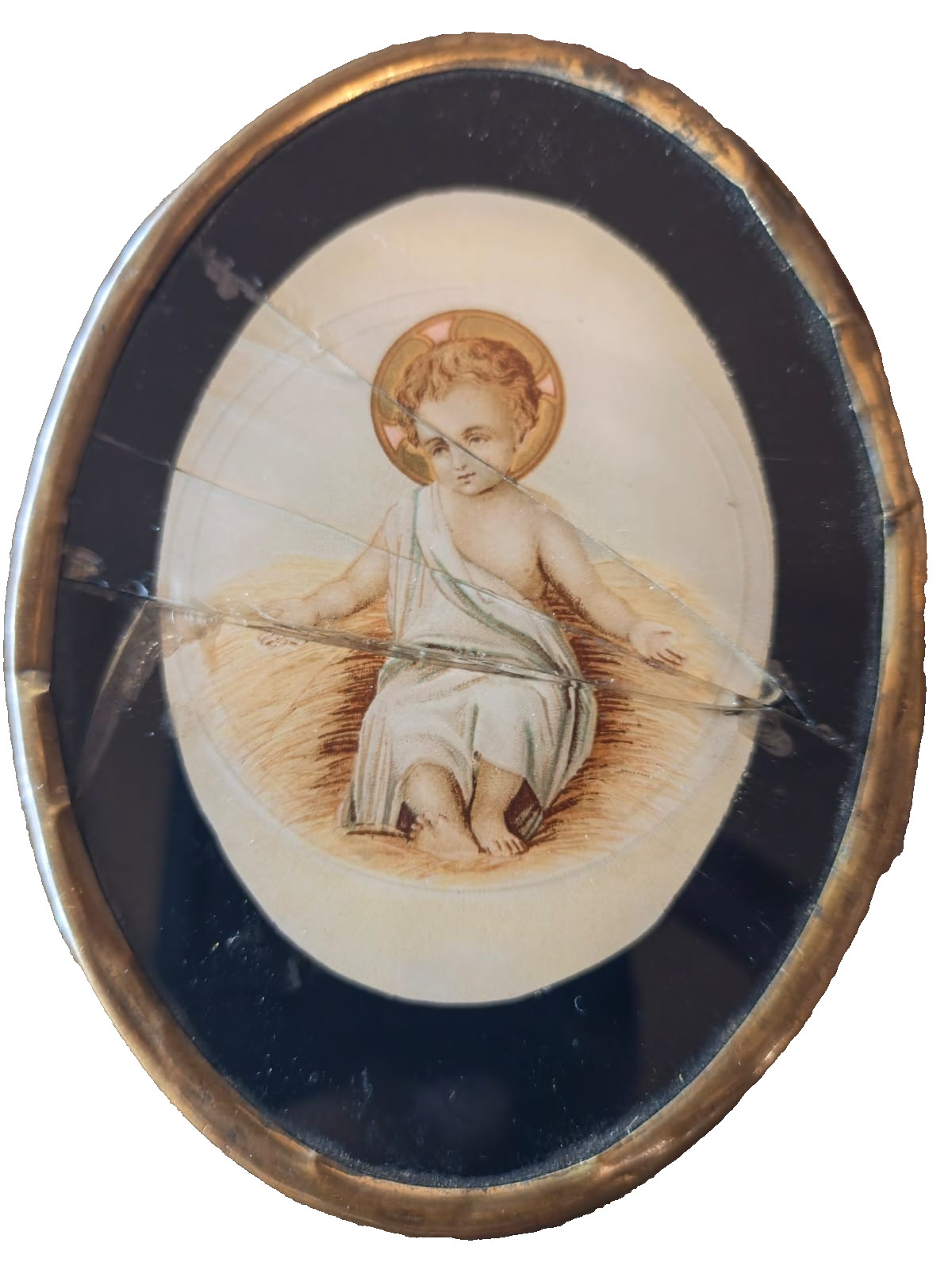 vintage Christian Catholic Infant Christ Portrait Baby Jesus Oval Brass Frame vintage Christian Catholic Infant Christ Portrait Baby Jesus Oval Brass Frame