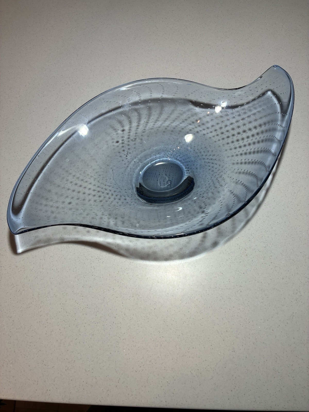 Mid Century Modern Swedish Blue Art Glass Dish With Bubbles