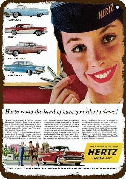 1957 HERTZ Car Rental Agent Vintage-Look DECORATIVE REPLICA METAL SIGN 1957 HERTZ Car Rental Agent Vintage-Look DECORATIVE REPLICA METAL SIGN