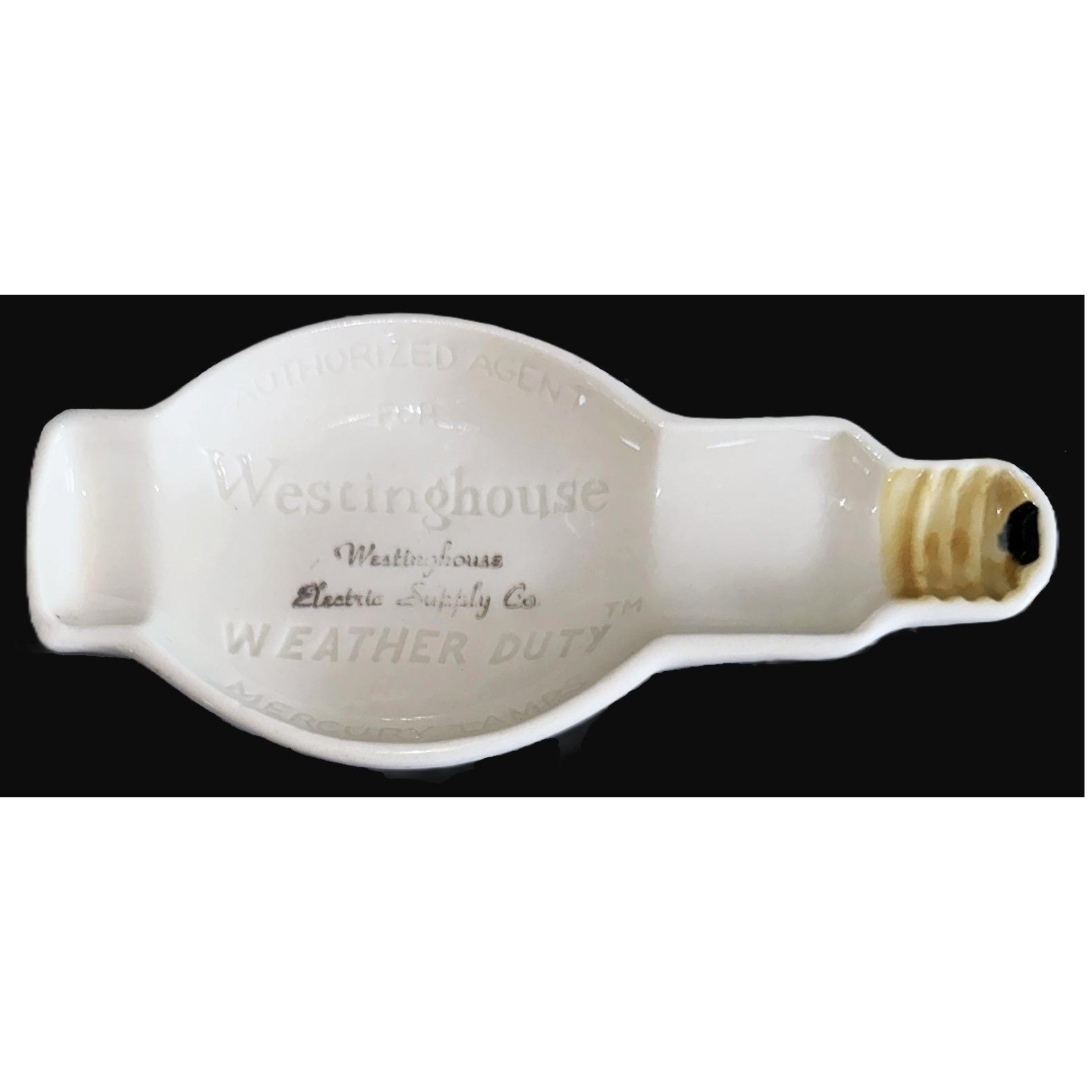 Westinghouse Mazda Lamps Lightbulb Ashtray Spoon Pipe Rest 7" Advtsg Vtg 1940s Westinghouse Mazda Lamps Lightbulb Ashtray Spoon Pipe Rest 7" Advtsg Vtg 1940s
