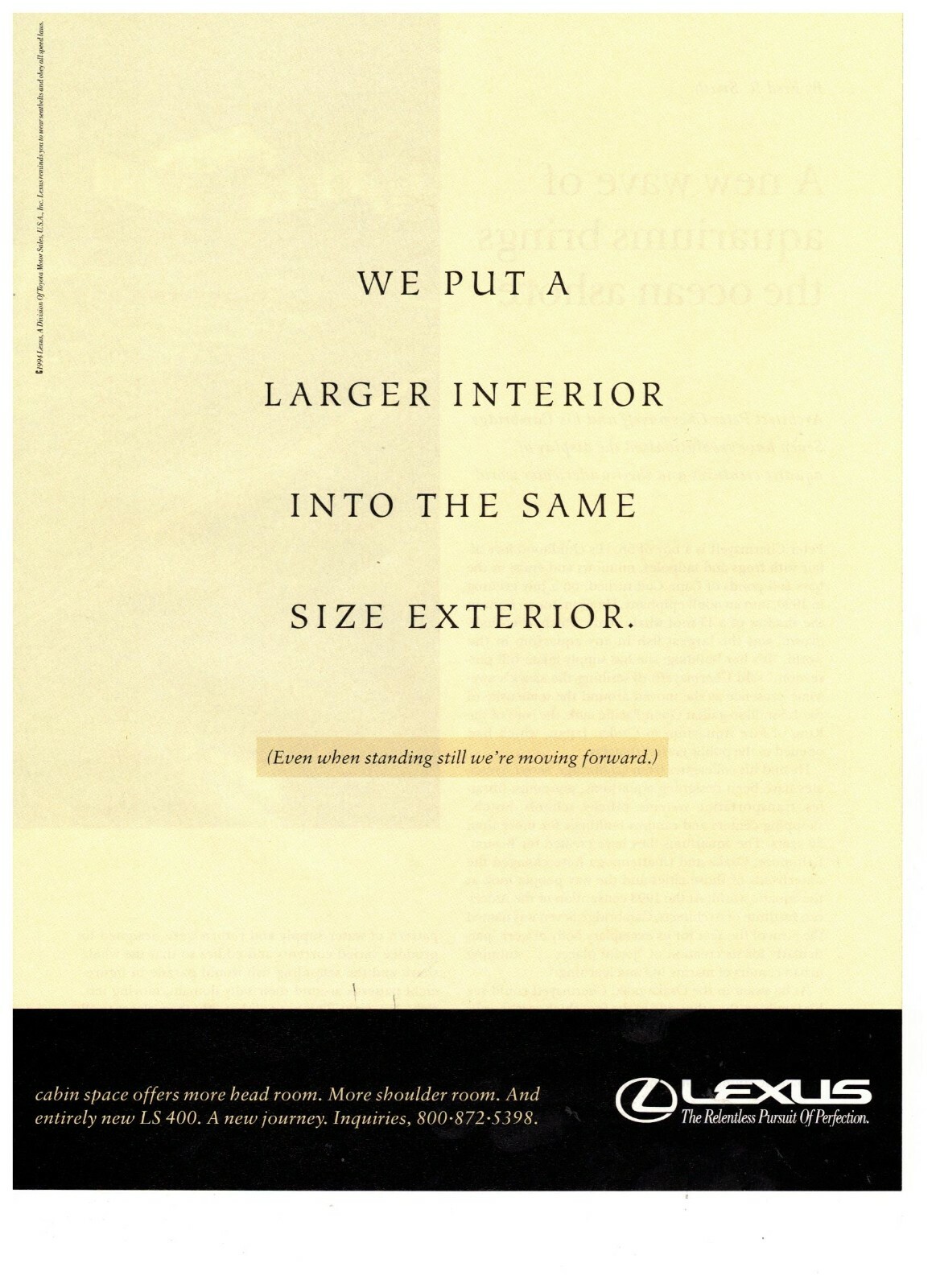 Lexus LS 400 Larger Interior into Same Size Exterior Vintage 1995 Print Ad Lexus LS 400 Larger Interior into Same Size Exterior Vintage 1995 Print Ad
