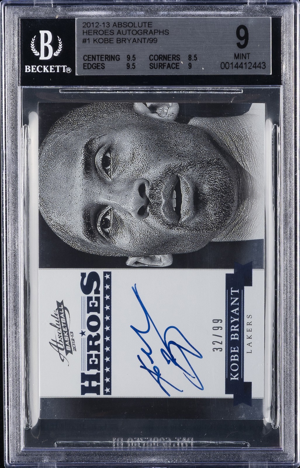 2012-13 ABSOLUTE HEROES AUTOS #1 KOBE BRYANT BGS 9 2012-13 ABSOLUTE HEROES AUTOS #1 KOBE BRYANT BGS 9