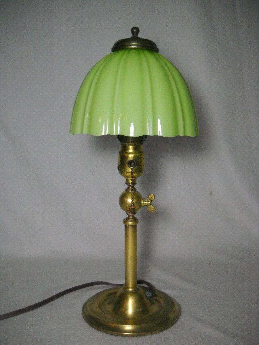 Rare Emeralite Mefcolite Adjustable Lamp w/ Original Apple Green Shade 17" Tall