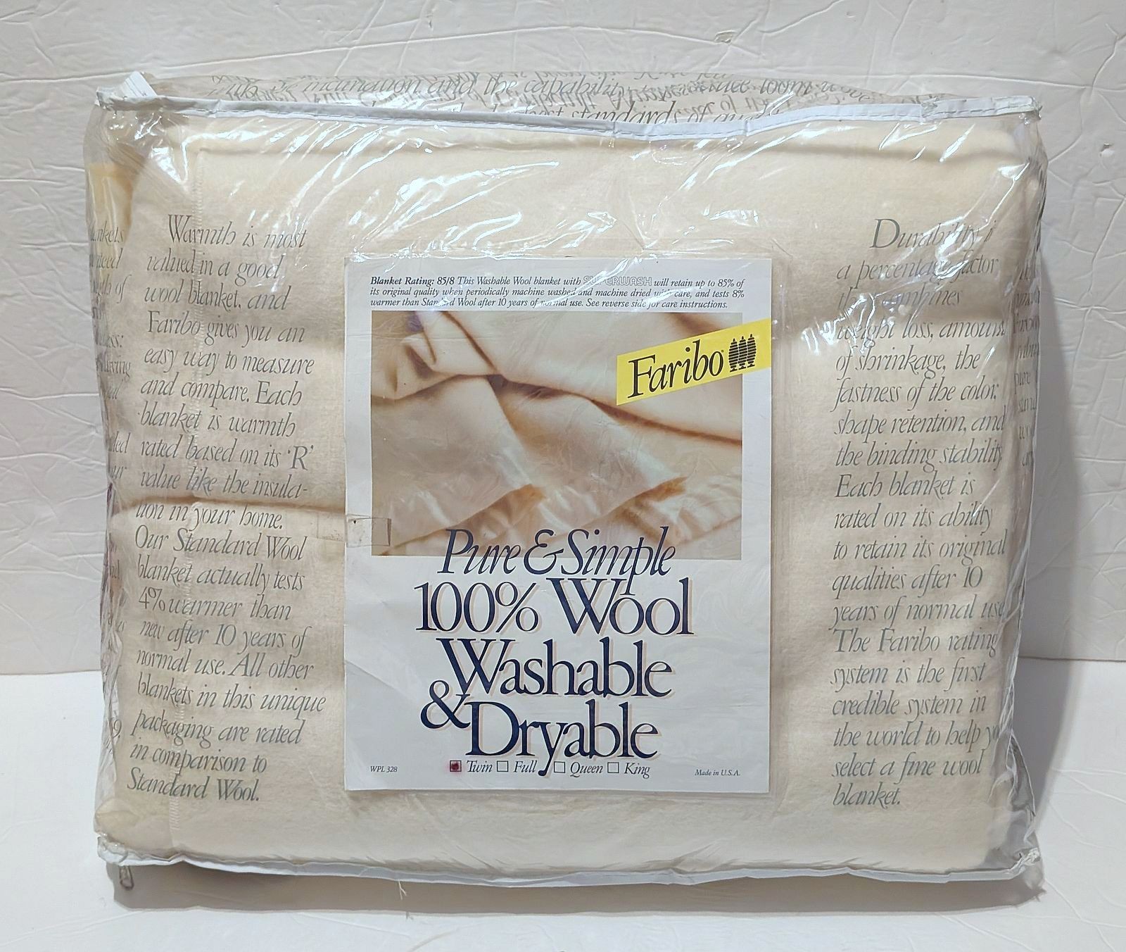RARE NWT VTG Faribo 100% Wool Twin Blanket Satin Trim IVORY/Cream MADE IN USA RARE NWT VTG Faribo 100% Wool Twin Blanket Satin Trim IVORY/Cream MADE IN USA