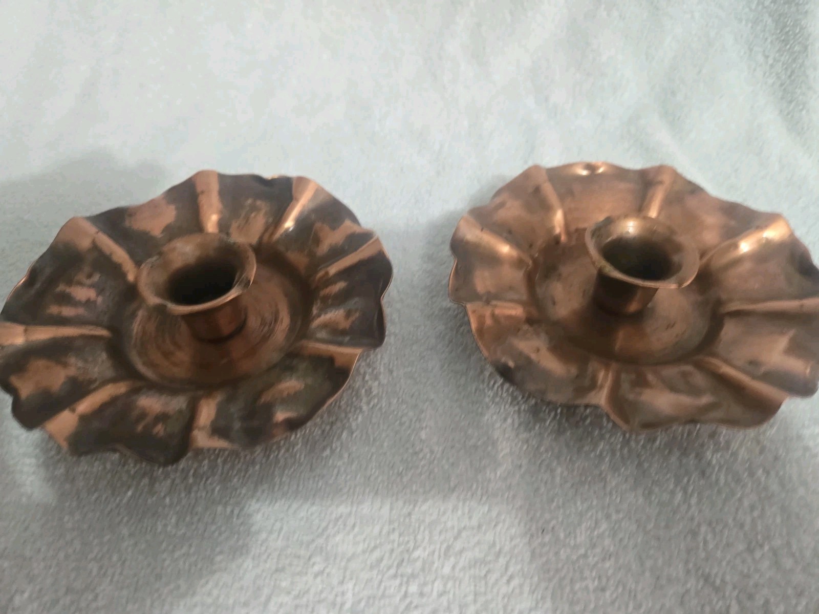 Vintage Pair of Gregorian Copper Candle Holders Ruffled Edge 4", Set of 2 Vintage Pair of Gregorian Copper Candle Holders Ruffled Edge 4", Set of 2