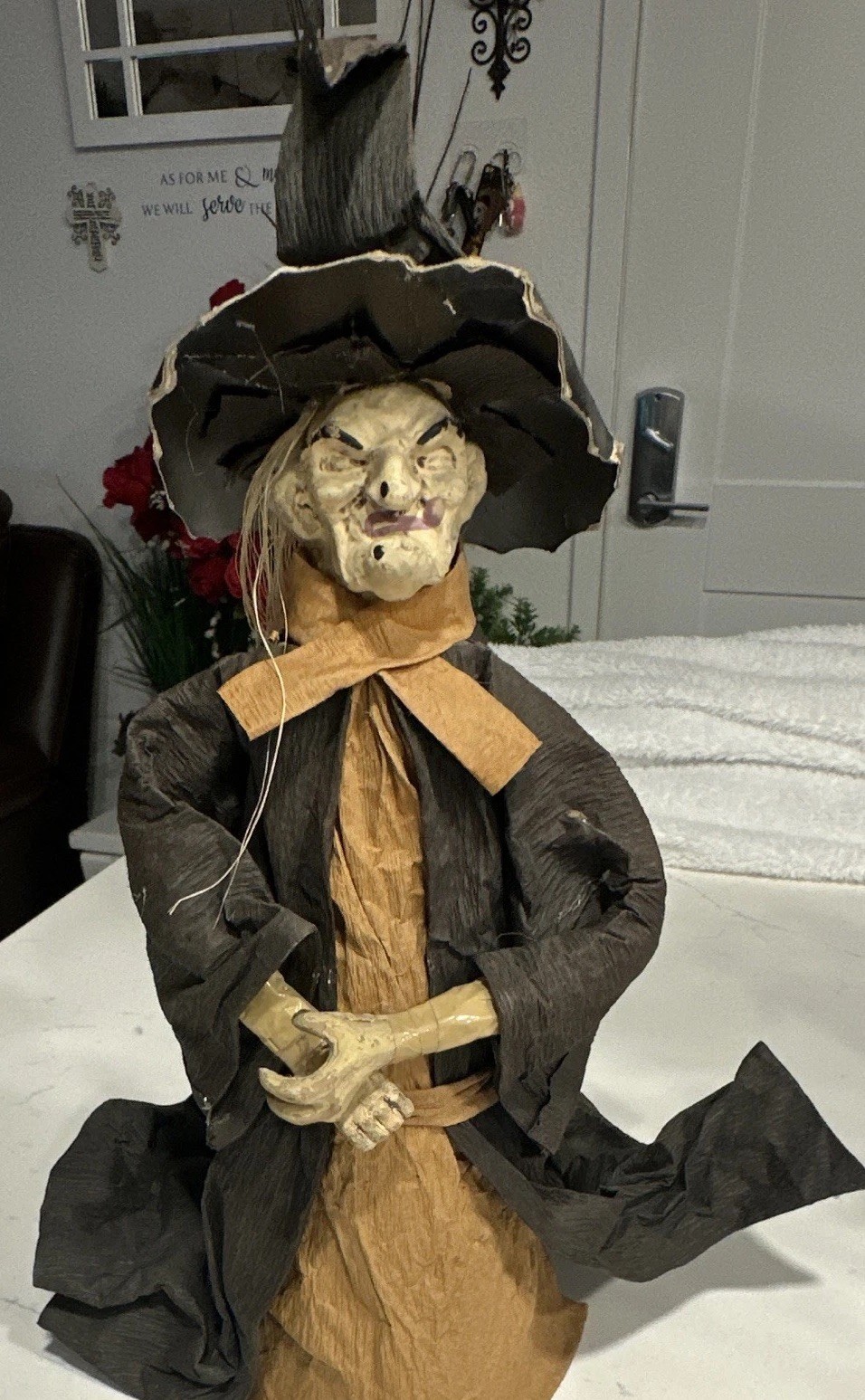 Vintage 1970s Crepe Paper Witch Figurine Halloween Paper Mache Folk Art Vintage 1970s Crepe Paper Witch Figurine Halloween Paper Mache Folk Art