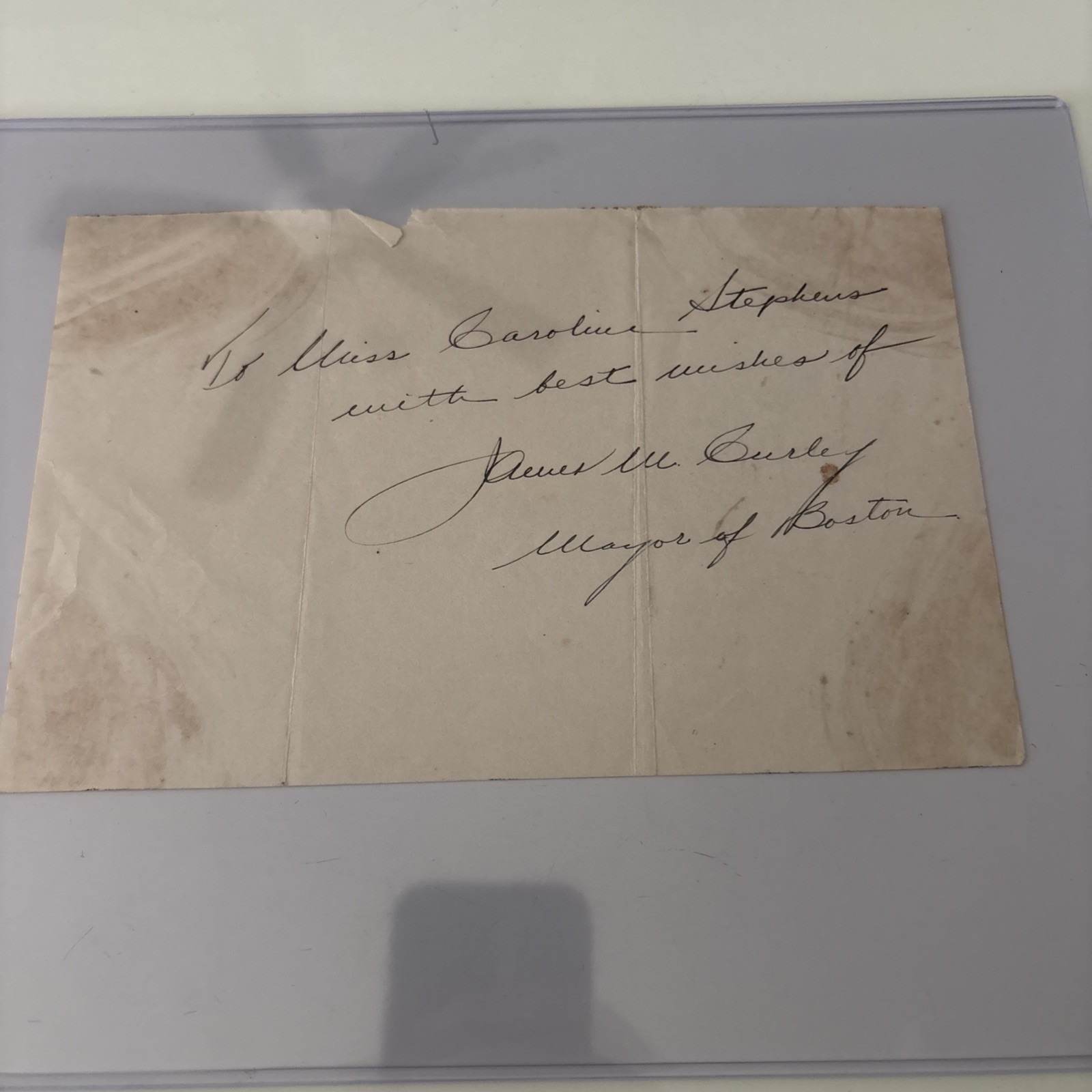 James M. Curley Boston Mayor Signed Paper