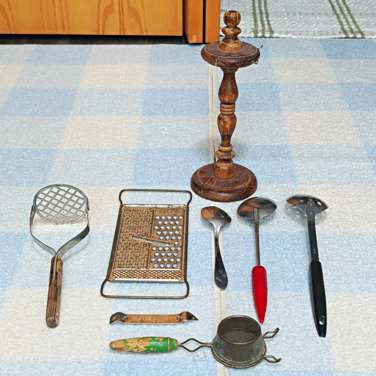 Vintage Kitchen Tools Lot 7pc Metal & Wood Masher Grater Spoons Strainer Vintage Kitchen Tools Lot 7pc Metal & Wood Masher Grater Spoons Strainer