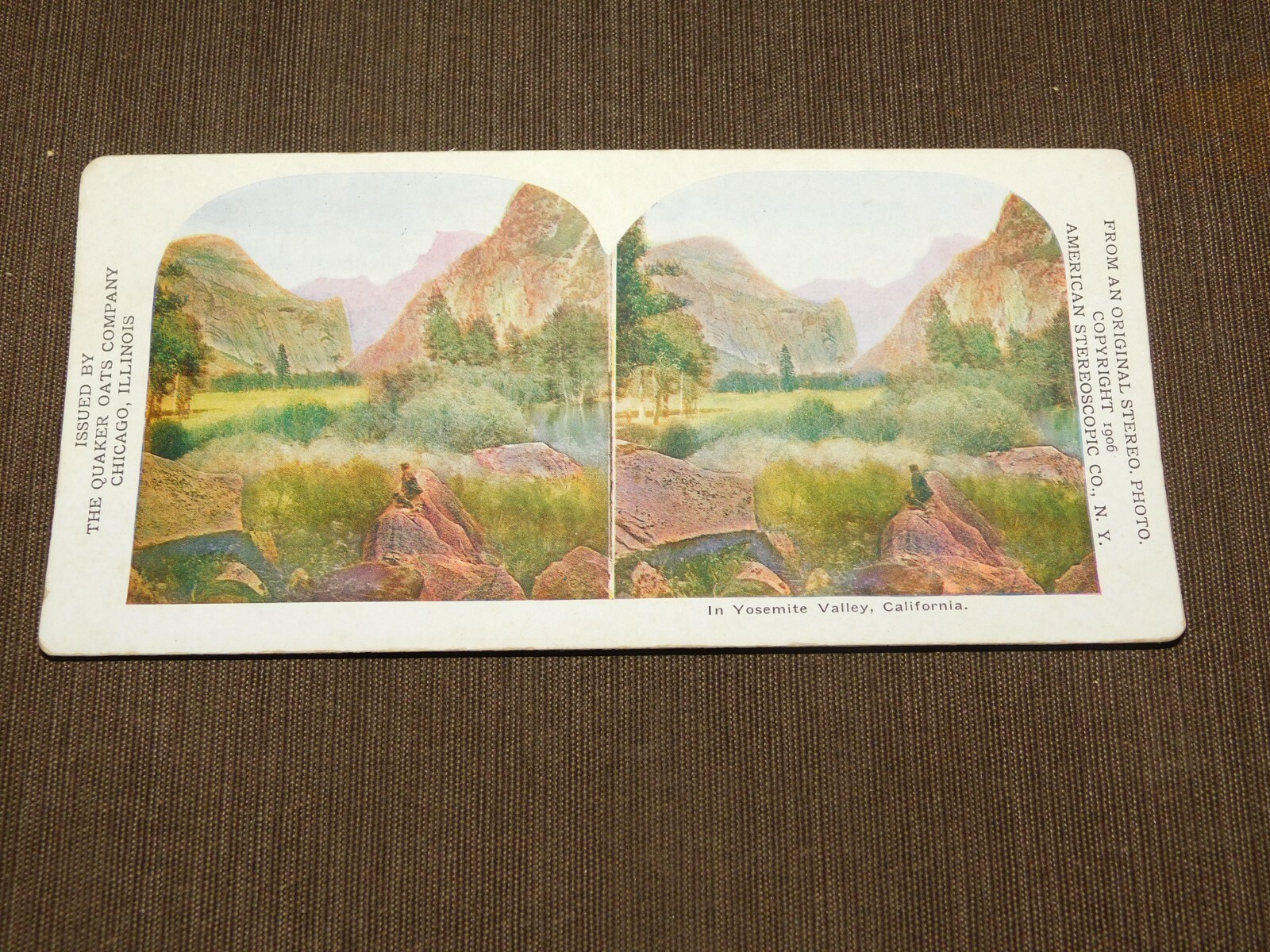 VINTAGE STEREOVIEW STEREOSCOPE CARD 1906 YOSEMITE VALLEY CALIFORNIA QUAKER OATS