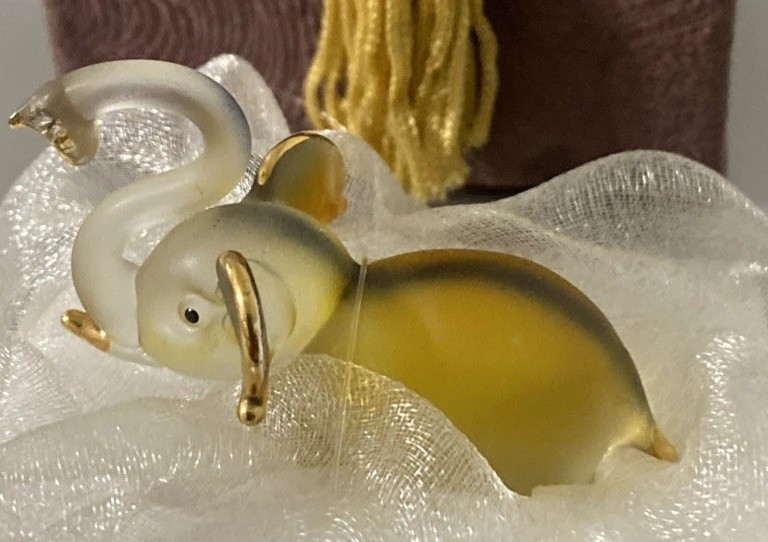 Hand Blown Glass Lucky Trumpeting Elephant w/ Gold Details Mayflower Glass Ltd