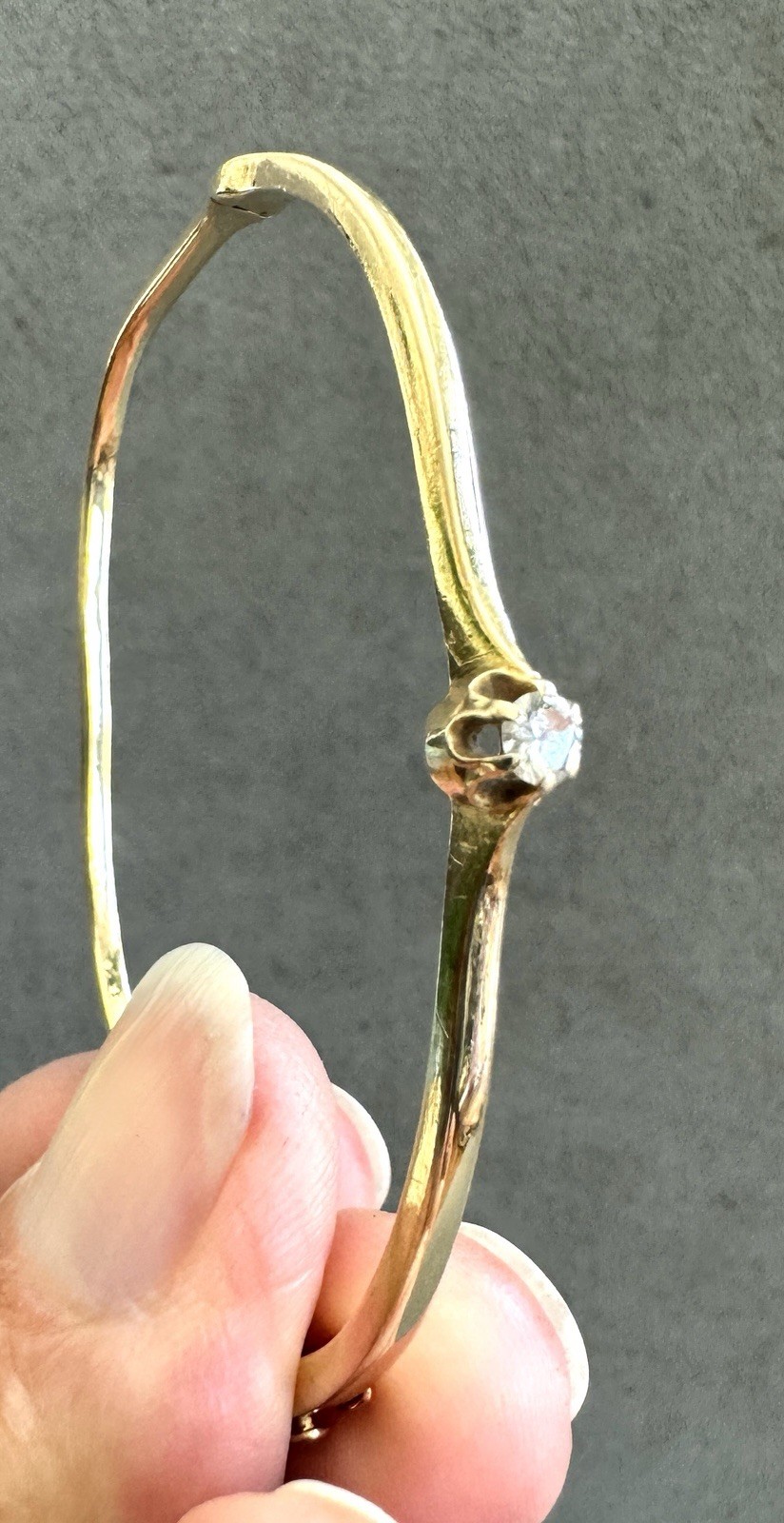 Vintage 14K GOLD + Big DIAMOND Solitaire BANGLE BRACELET Hinged 6.5" Inside Vintage 14K GOLD + Big DIAMOND Solitaire BANGLE BRACELET Hinged 6.5" Inside