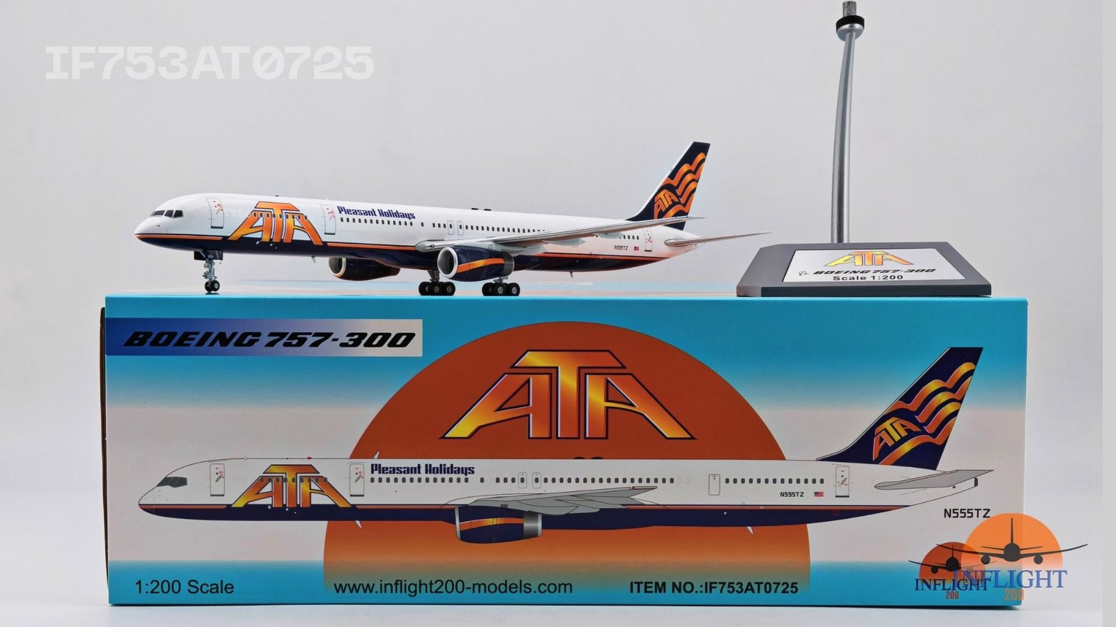 Inflight IF753AT0725 ATA Pleasant Holidays 757-300 N555TZ Diecast 1/200 AV Model