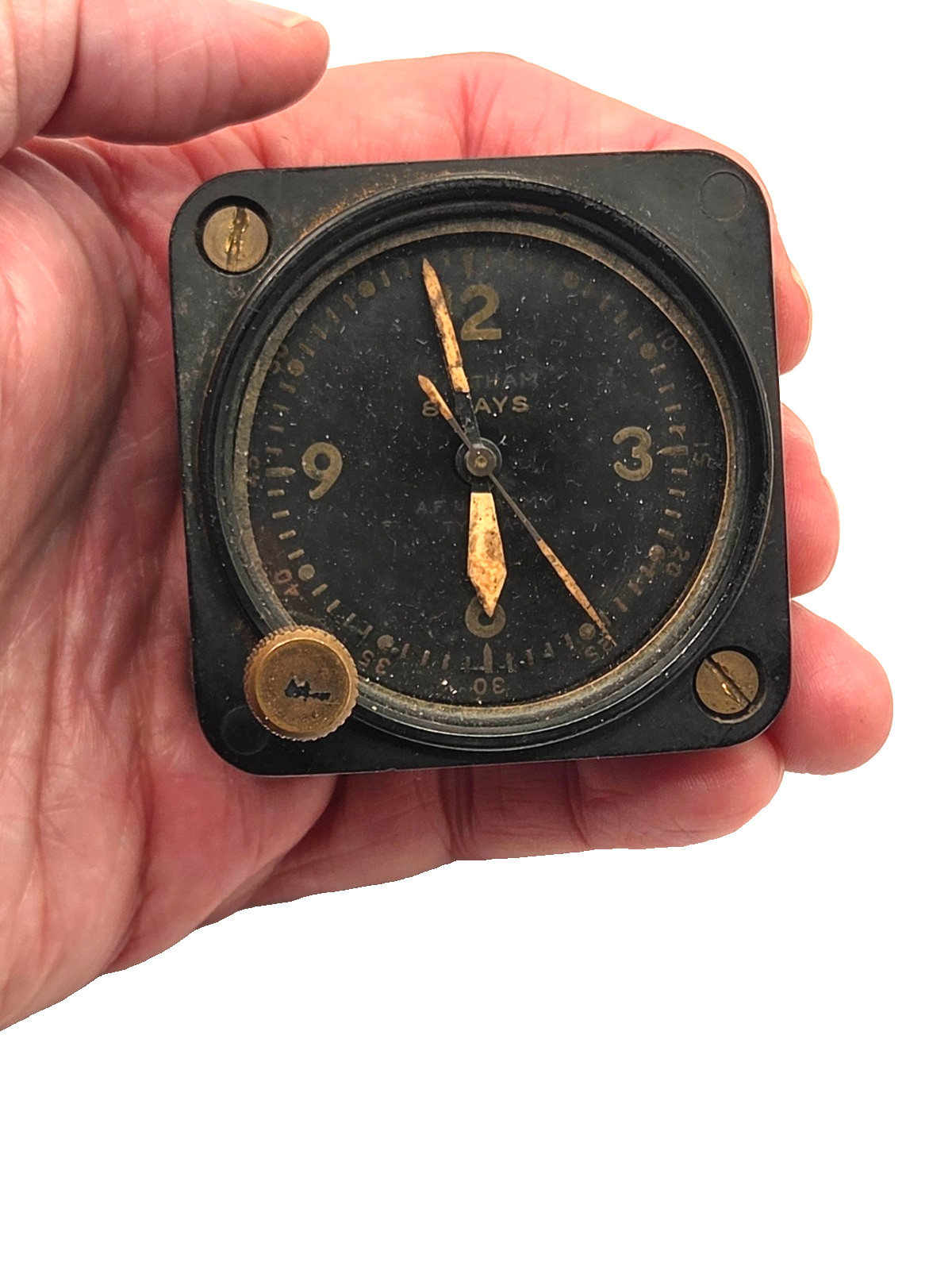WWII Waltham 8-Day Aircraft Cockpit Clock Type A-11 USAAF Panel Clock - Works WWII Waltham 8-Day Aircraft Cockpit Clock Type A-11 USAAF Panel Clock - Works
