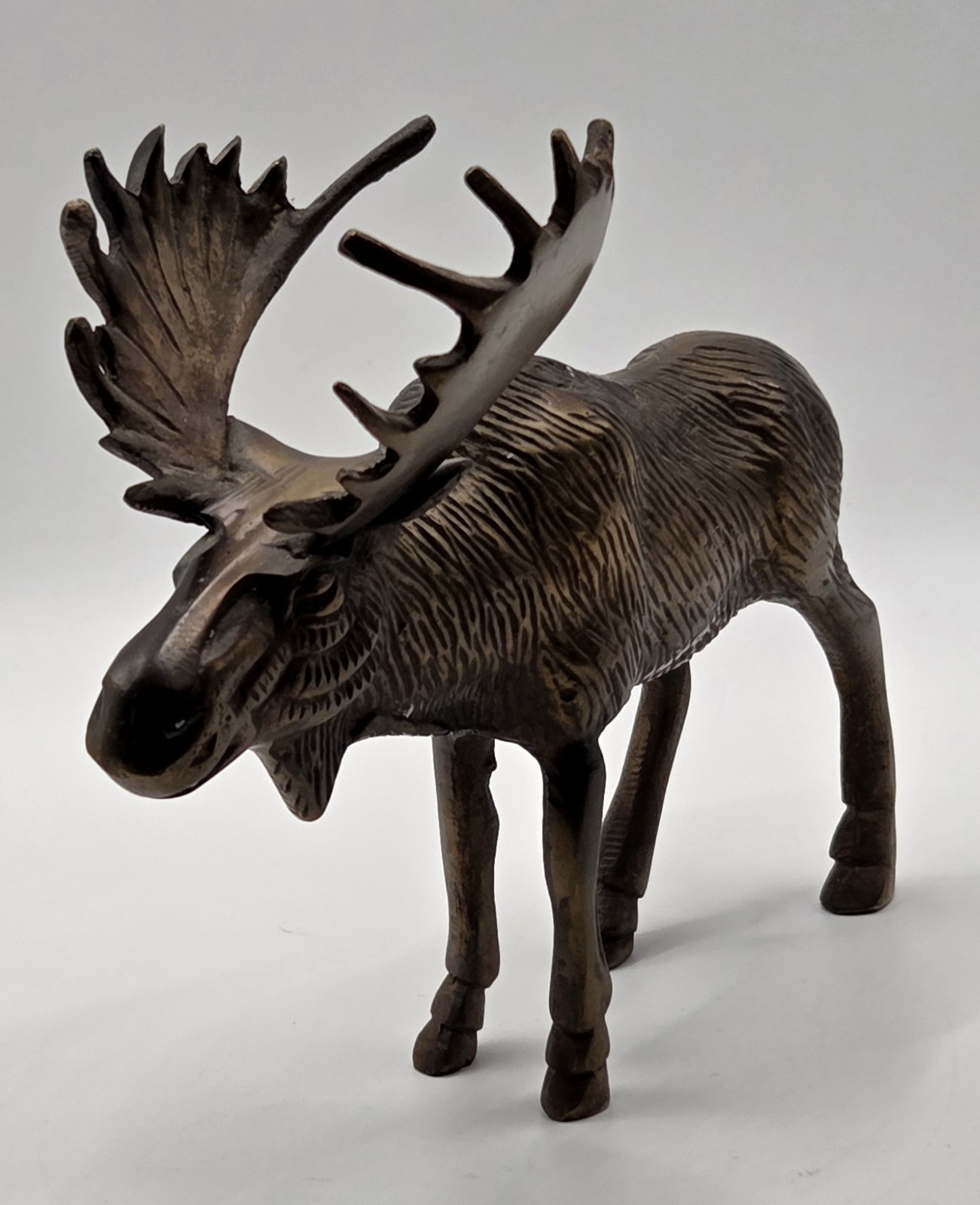 VTG Brass Bull Moose Figurine 5x6.25 Made In India Sticker Cabin Lodge Decor
