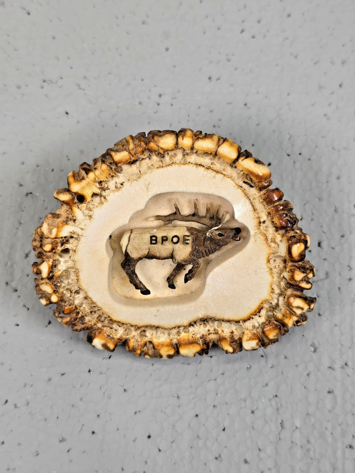 Vintage BPOE Elk Lodge Carved Elk Antler Burr Belt Buckle Fraternal Jewelry Rare