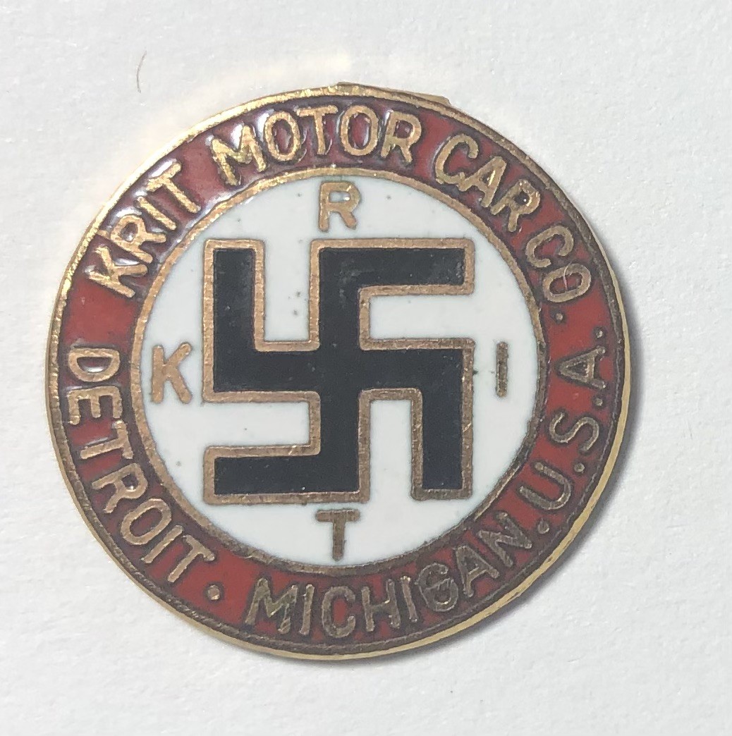 Vintage 1970s Krit Motor Car Company Logo Hat Lapel Pin Detroit Michigan USA