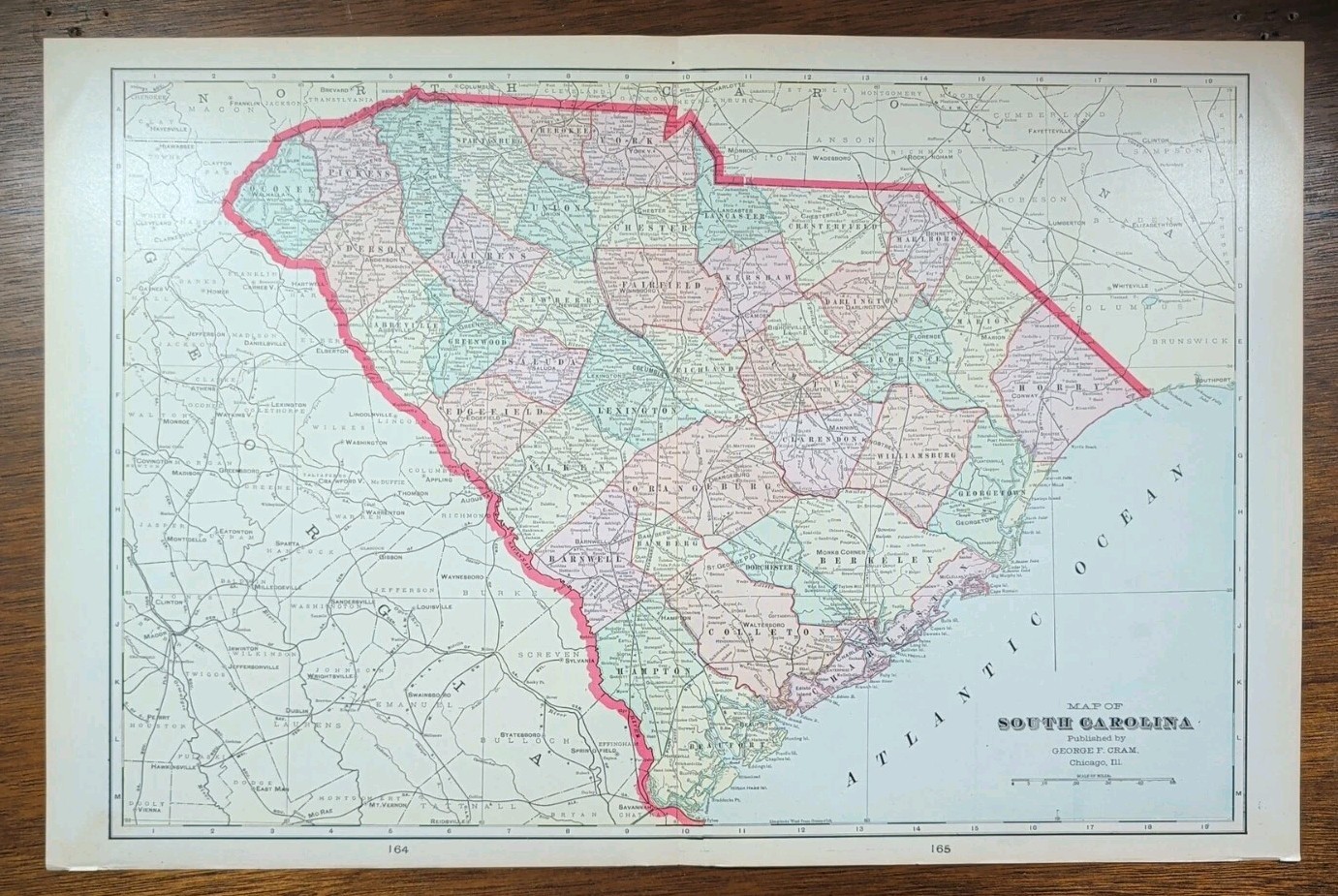 Vintage 1904 SOUTH CAROLINA Map 22"x14" ~ Old Antique Original  SUMTER CONWAY SC