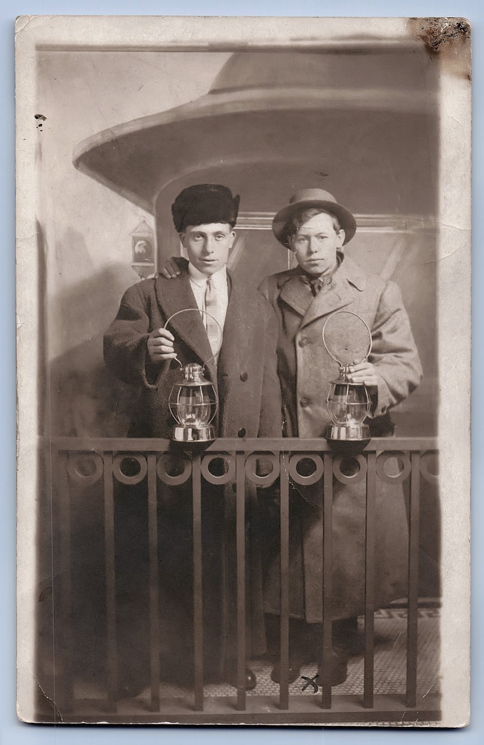 Antique RPPC Men with Railroad Lanterns Occupational c1910 Photo Postcard -1221 Antique RPPC Men with Railroad Lanterns Occupational c1910 Photo Postcard -1221