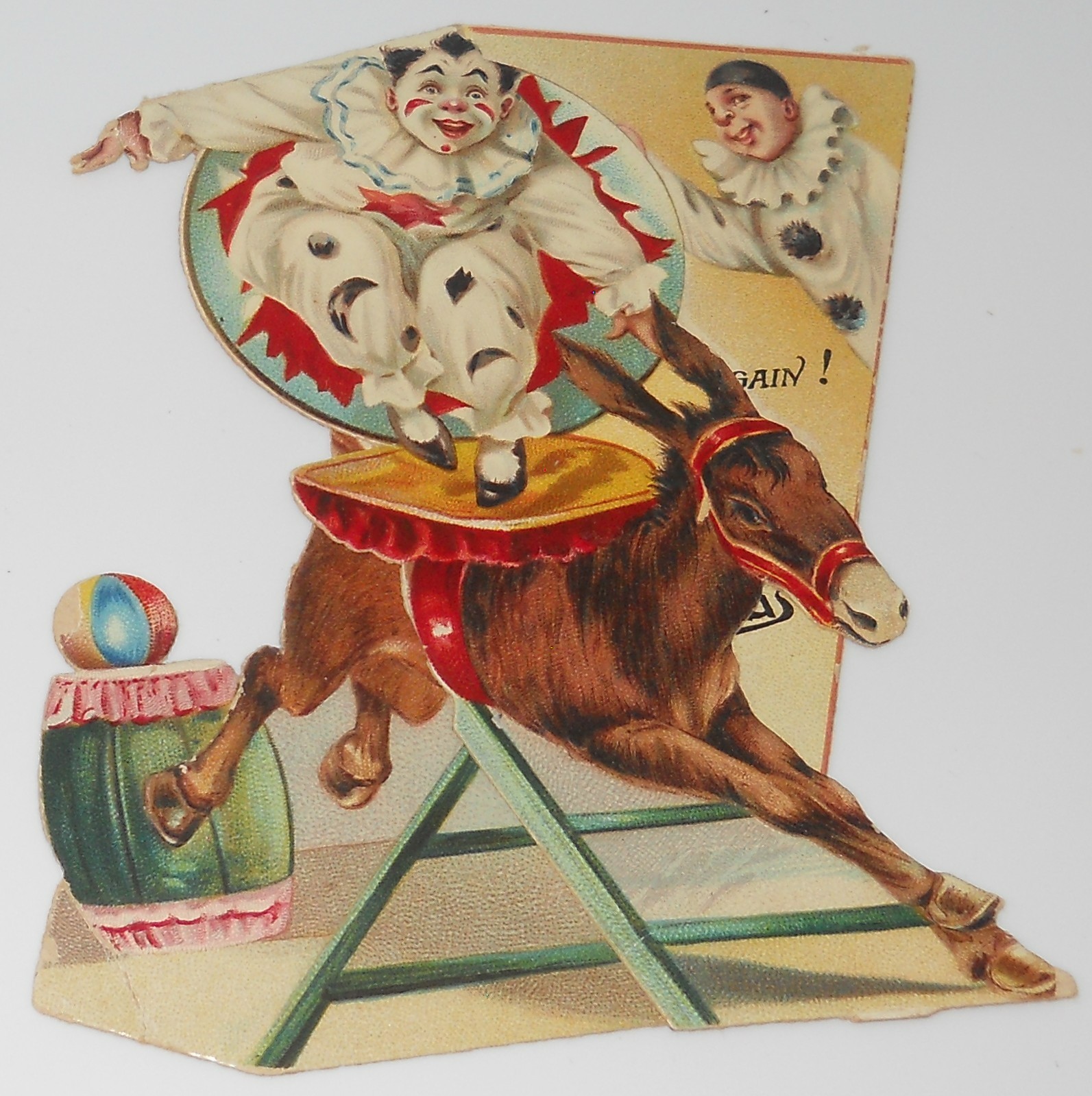 Vintage Die Cut Tucks Christmas Card~Clowns on Donkey w/Circus Theme Vintage Die Cut Tucks Christmas Card~Clowns on Donkey w/Circus Theme