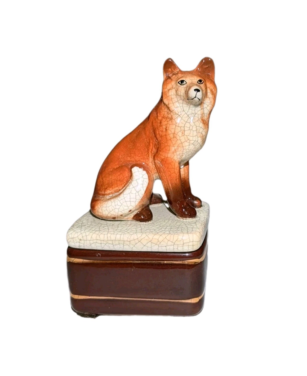 Vtg Takahashi Red Fox Trinket Box Seated Lid Crackle Glaze Ceramic MCM Japan A+ Vtg Takahashi Red Fox Trinket Box Seated Lid Crackle Glaze Ceramic MCM Japan A+