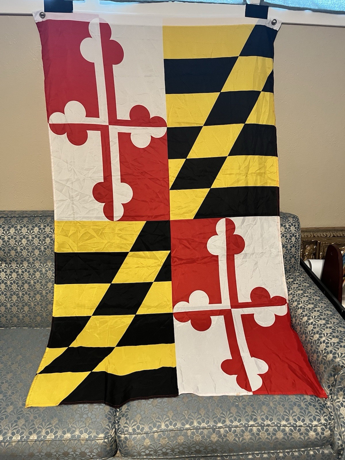 Vintage Maryland State Flag Nylon Sewn w. Grommets 35”x 60”