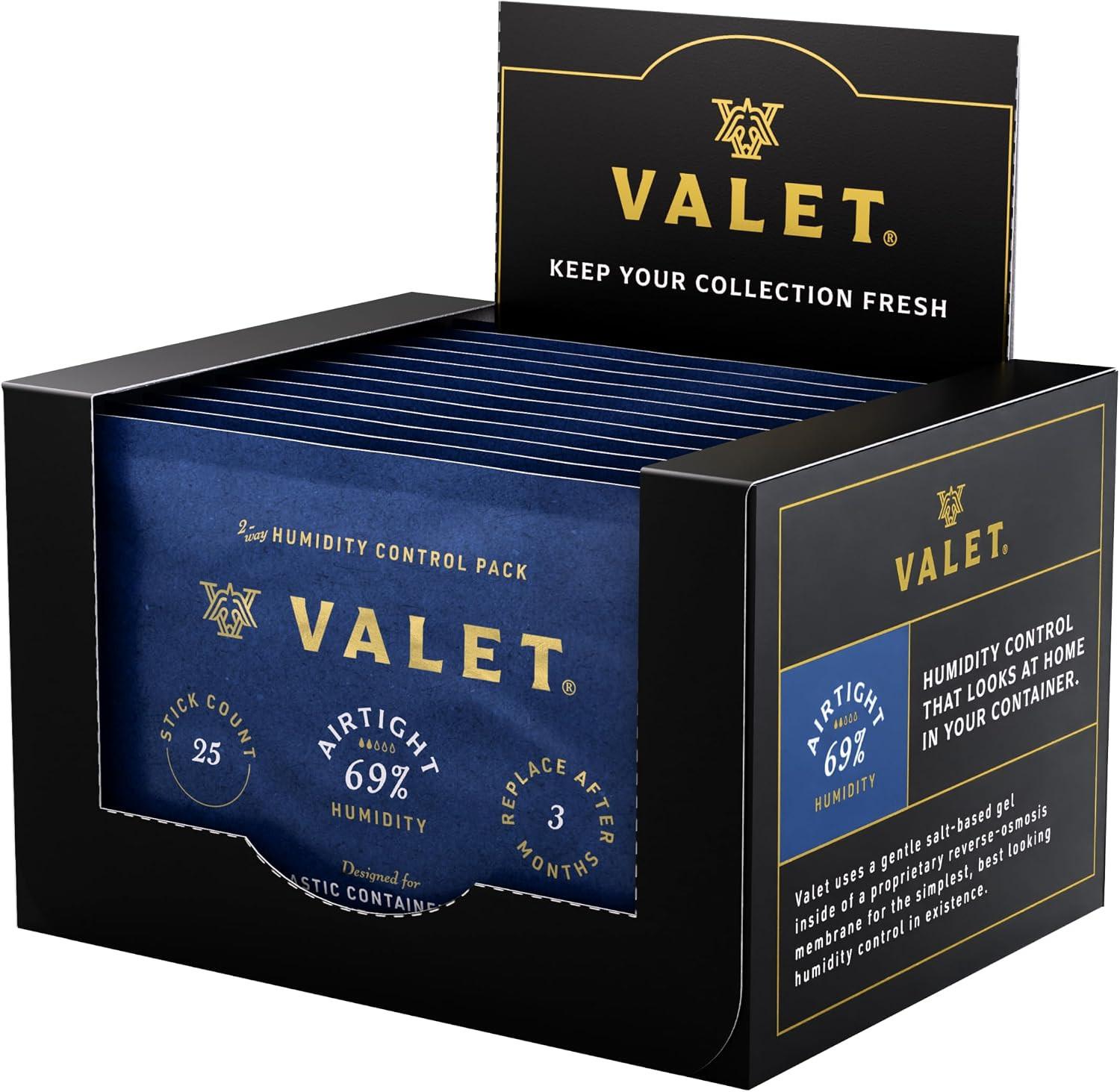 Valet 69% Two-Way Humidity Packs 12-Pack (60g), Bulk Two-Way Humidity Control Pa Valet 69% Two-Way Humidity Packs 12-Pack (60g), Bulk Two-Way Humidity Control Pa