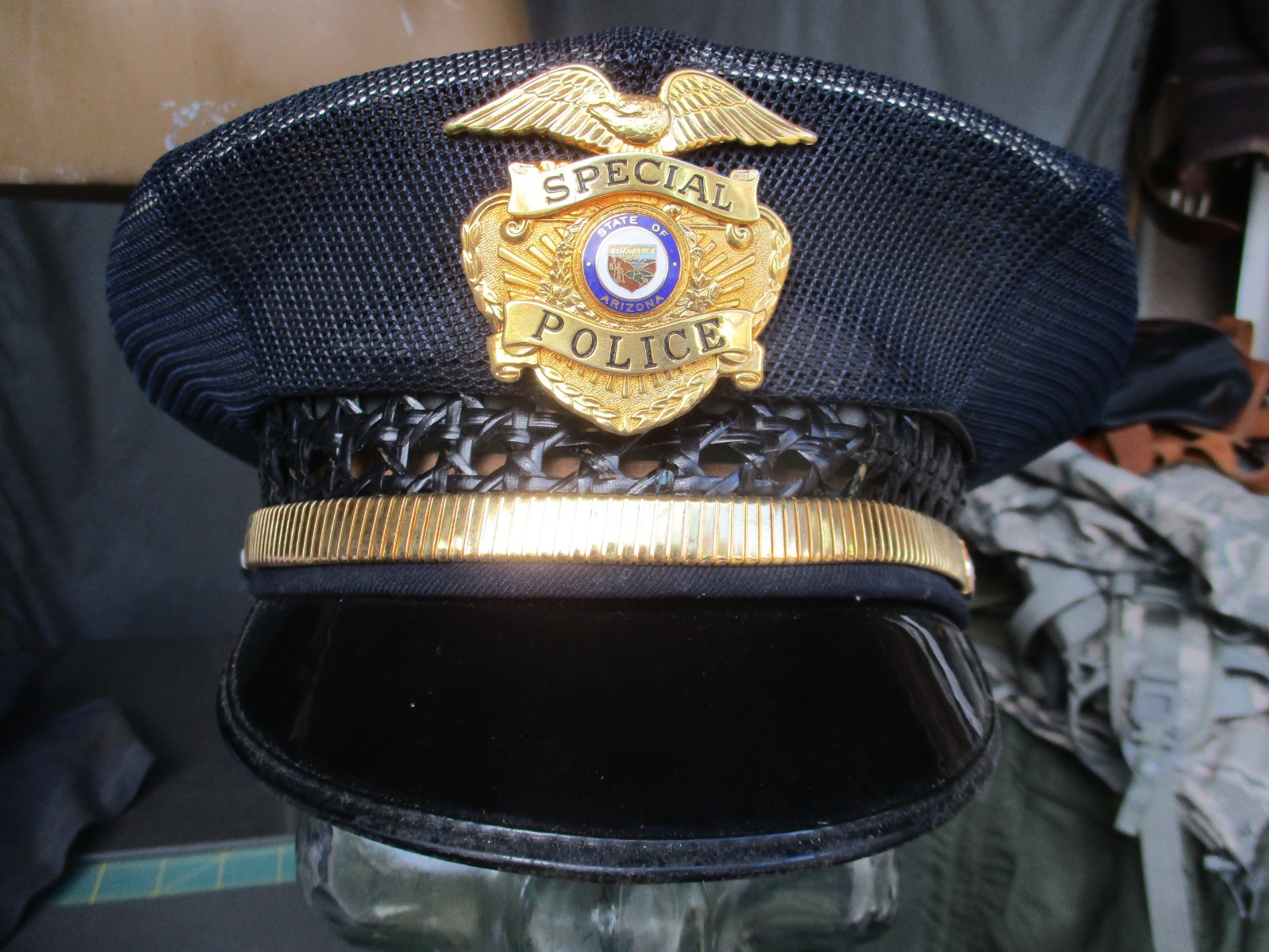 Vtg 1960s ARIZONA SPECIAL POLICE, Funeral Motorcycle Escort, Guard Visor Hat Vtg 1960s ARIZONA SPECIAL POLICE, Funeral Motorcycle Escort, Guard Visor Hat