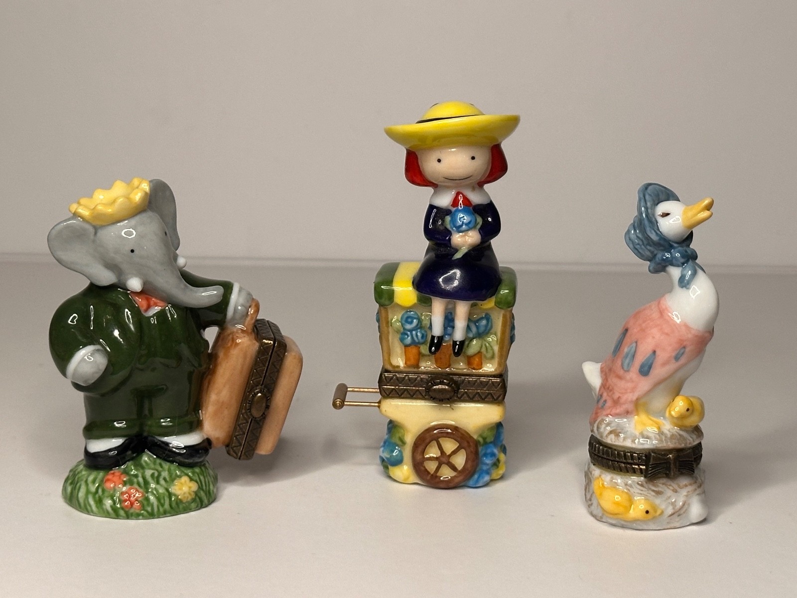 3 Rare VTG Midwest Porcelain Hinged Trinket Boxes BABAR MADELINE & MOTHER GOOSE 3 Rare VTG Midwest Porcelain Hinged Trinket Boxes BABAR MADELINE & MOTHER GOOSE