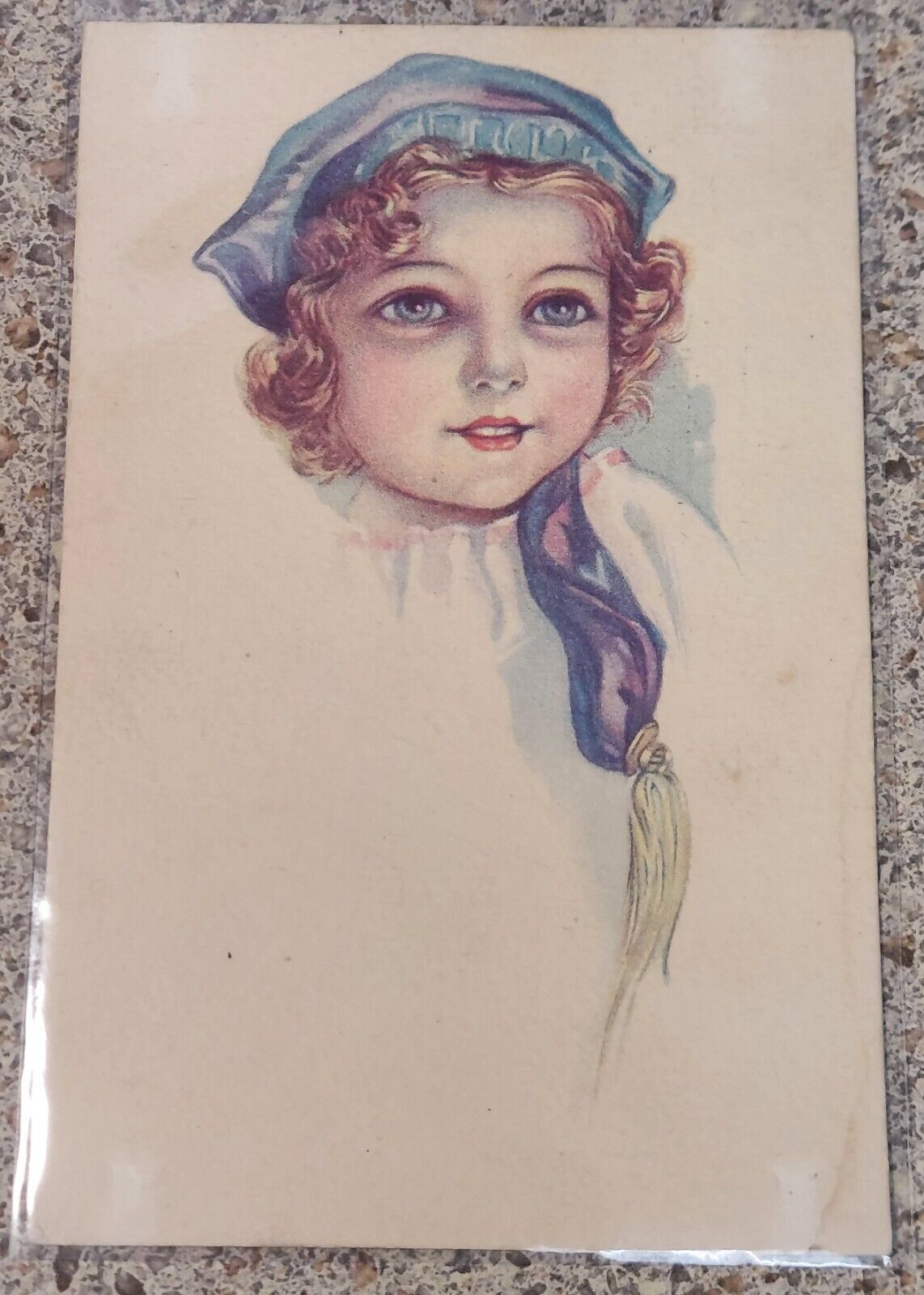 Vintage Postcard Dell Anna Gasparine Milani Artist Blue Eye Child Blue Cap (A38)