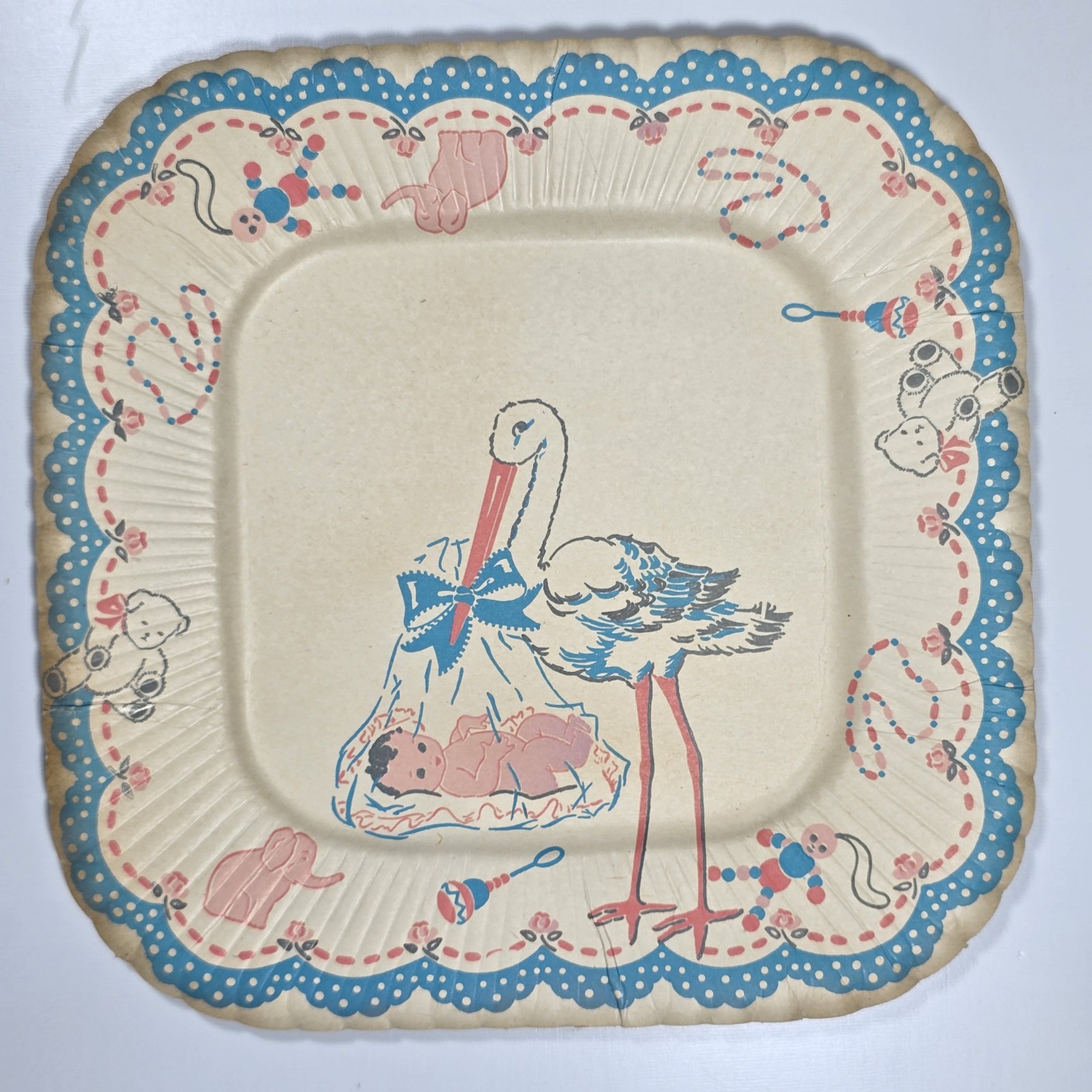  1940's-1950's Vintage Reed's Stork Baby Shower 9" Paper Party Plates 7 Unused 